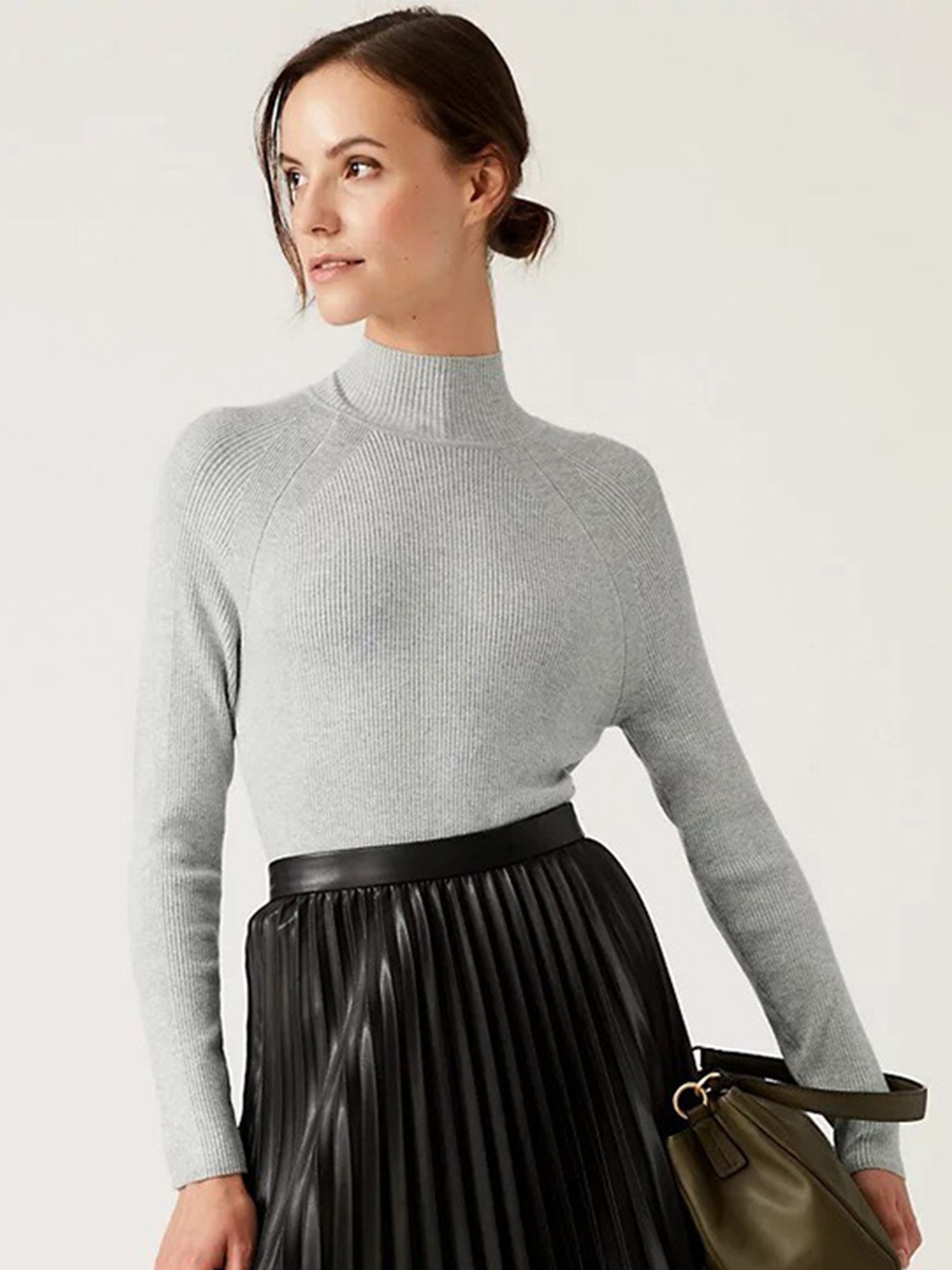

Marks & Spencer Women Turtle Neck Sweater, Grey