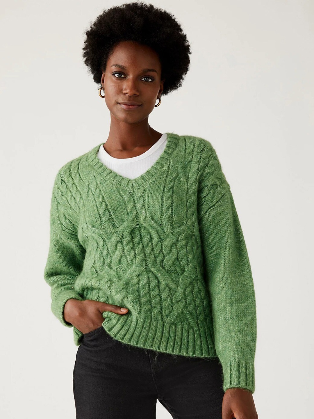 

Marks & Spencer Women V-Neck Sweater, Green