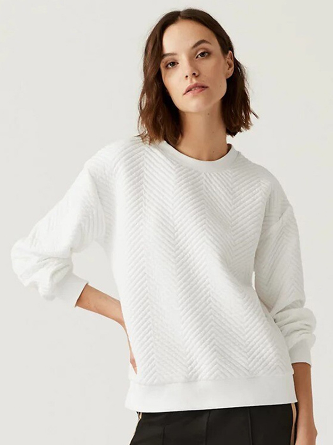 

Marks & Spencer Women Round Neck Sweatshirt, Cream