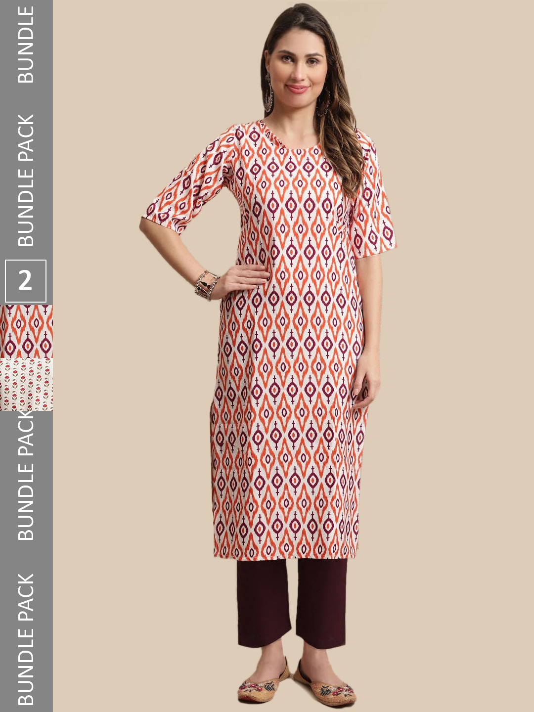 

7Threads Pack Of 2 Abstract Printed Kurta With Trousers, White