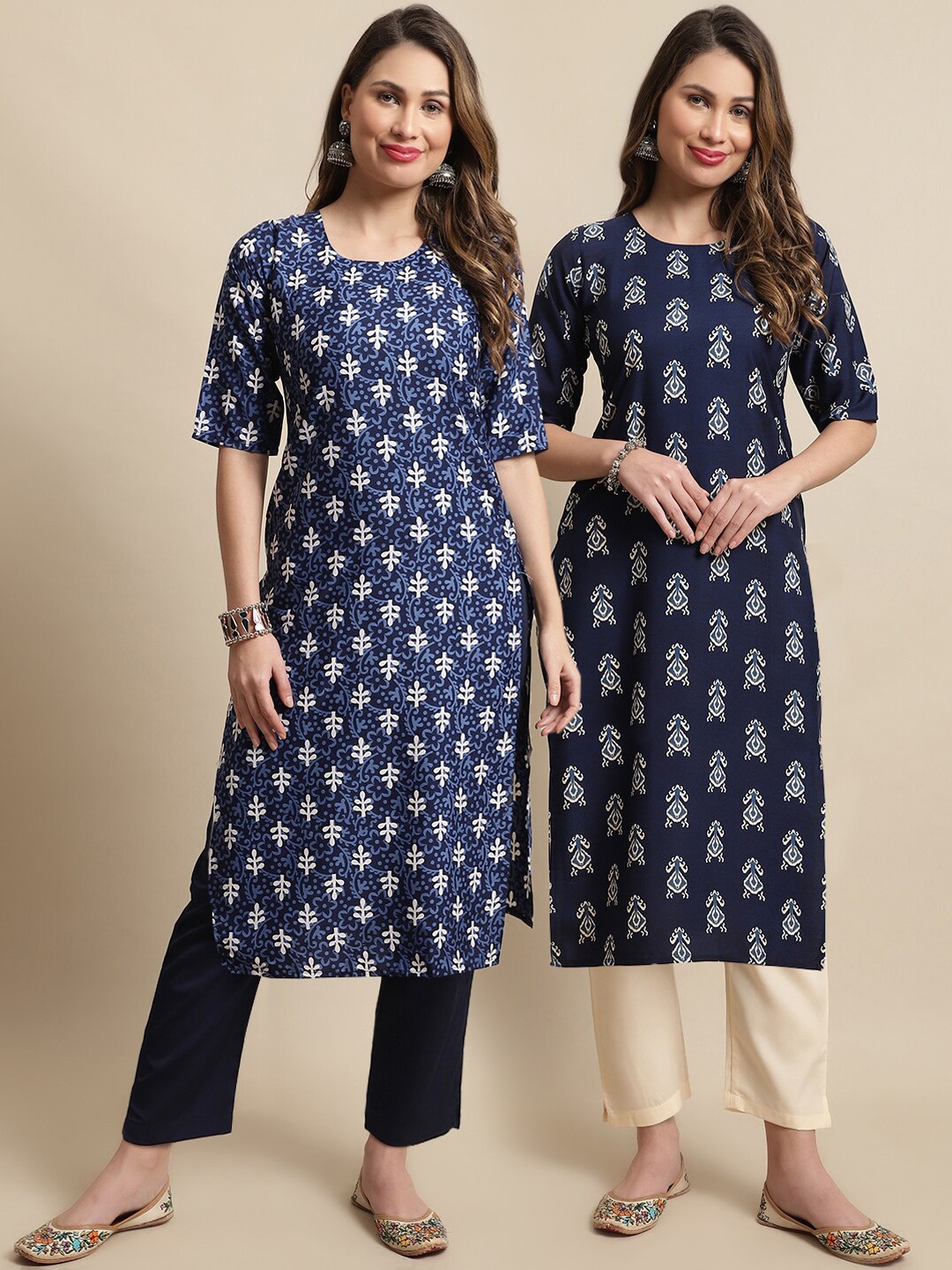 

KALINI A Selection Of 2 Printed Regular Kurta With Trousers, Cream