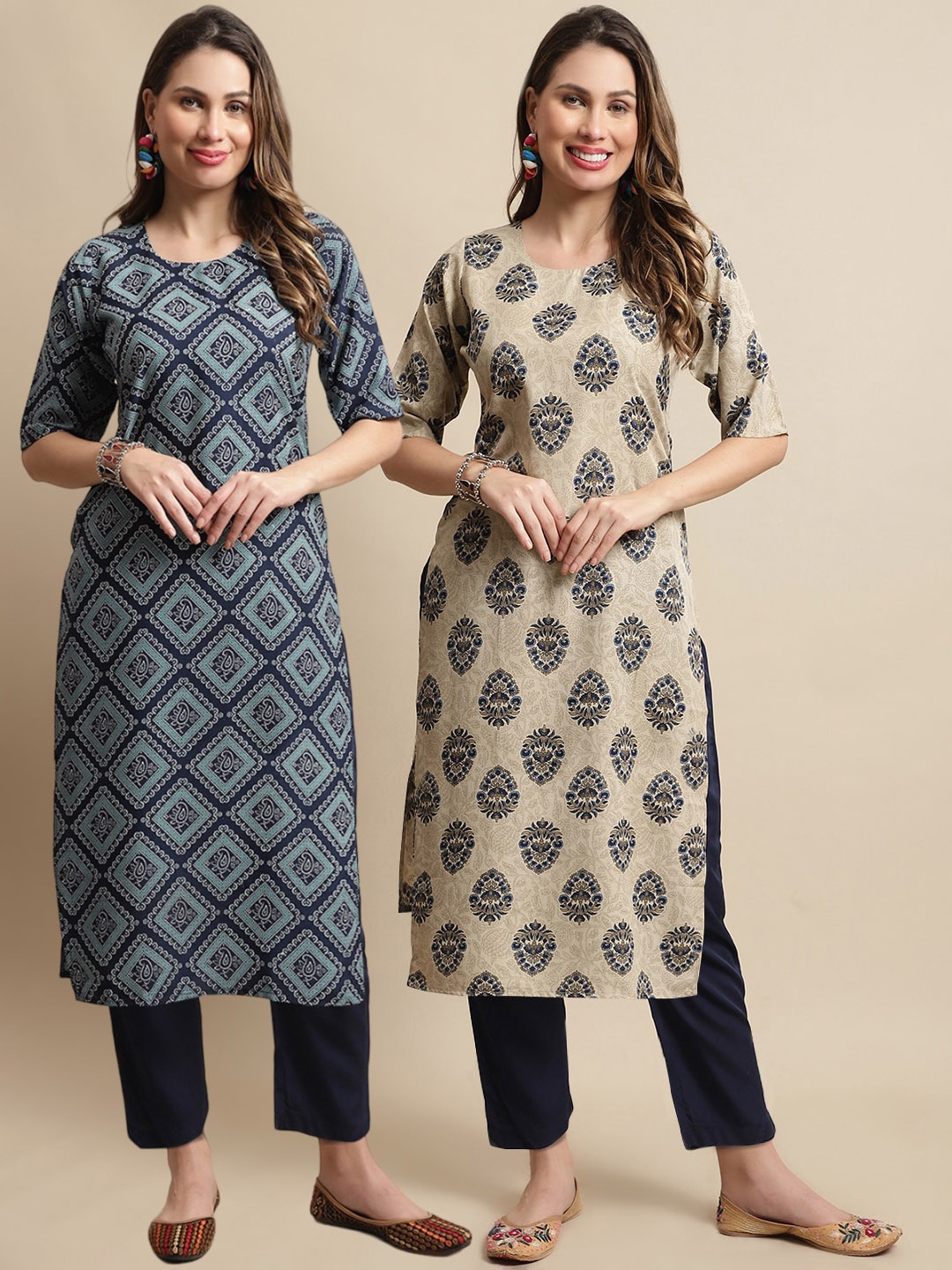 

KALINI A Selection Of 2 Printed Regular Kurta With Trousers, Blue
