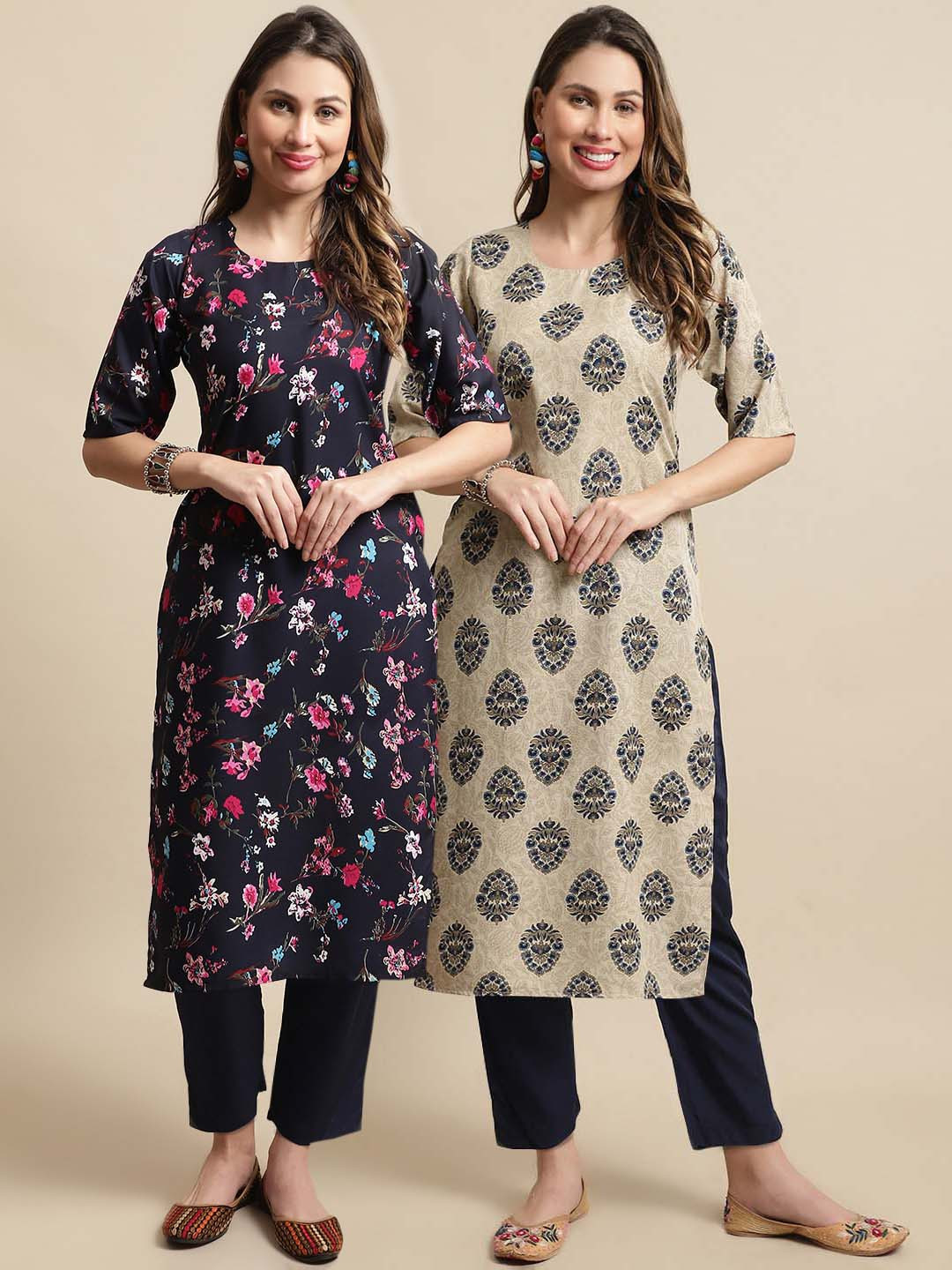 

KALINI A Selection Of 2 Printed Regular Kurta With Trousers, Beige