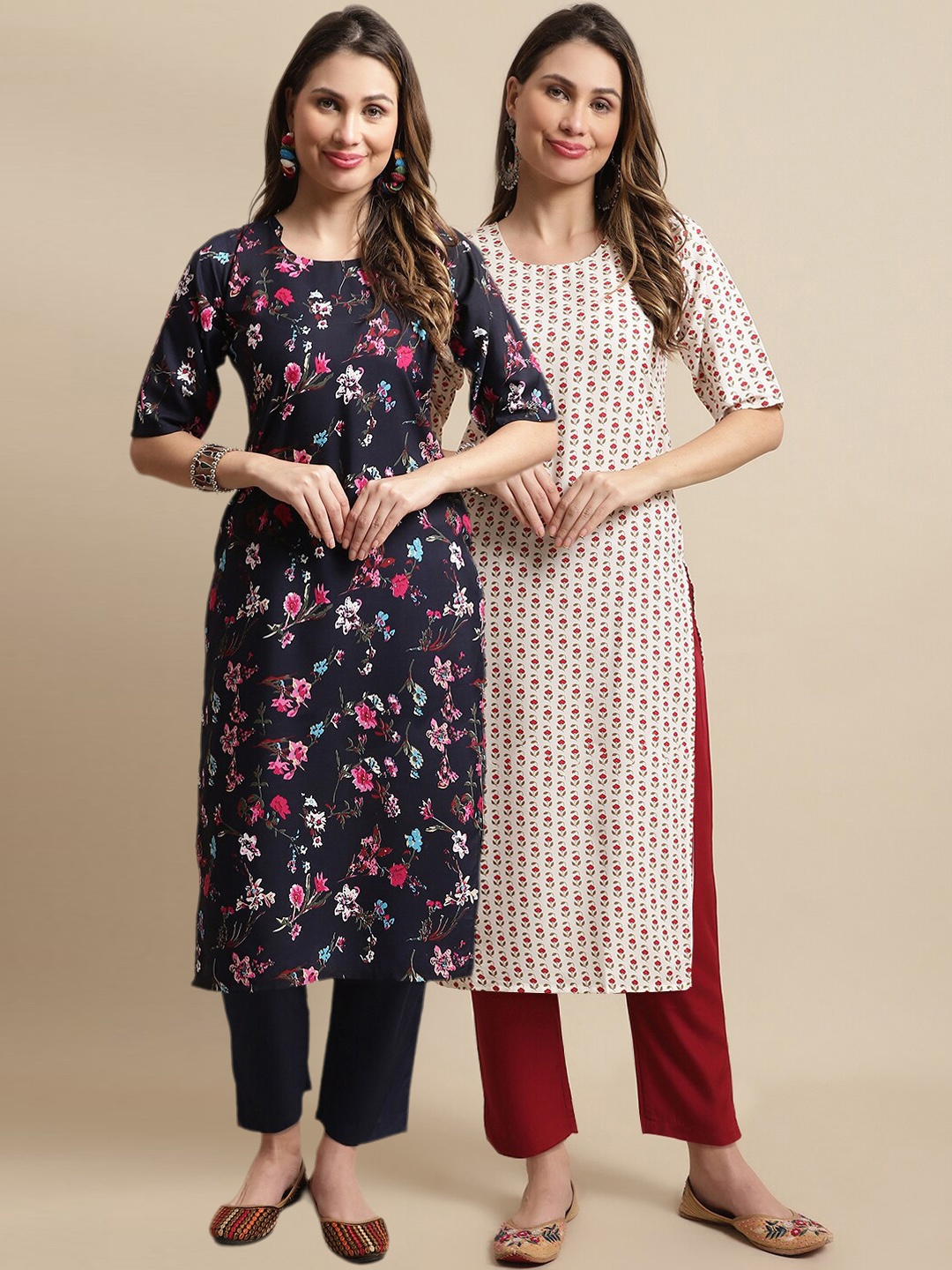

KALINI A Selection Of 2 Printed Regular Kurta With Trousers, Navy blue