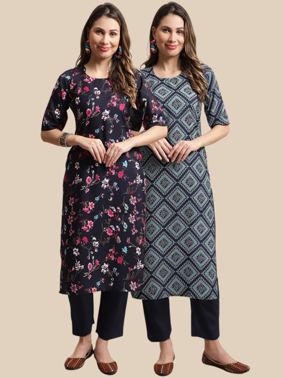 

KALINI A Selection Of 2 Printed Regular Kurta With Trousers, Blue