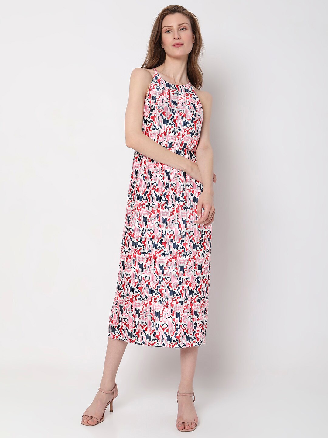 

Vero Moda Abstract Printed Midi A-Line Dress, White