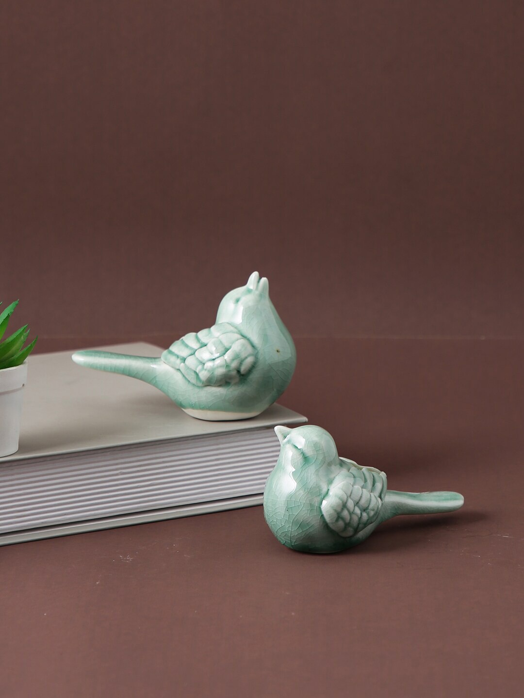 

TAYHAA Blue 2 Pieces Ceramic Bird Figurine Showpieces