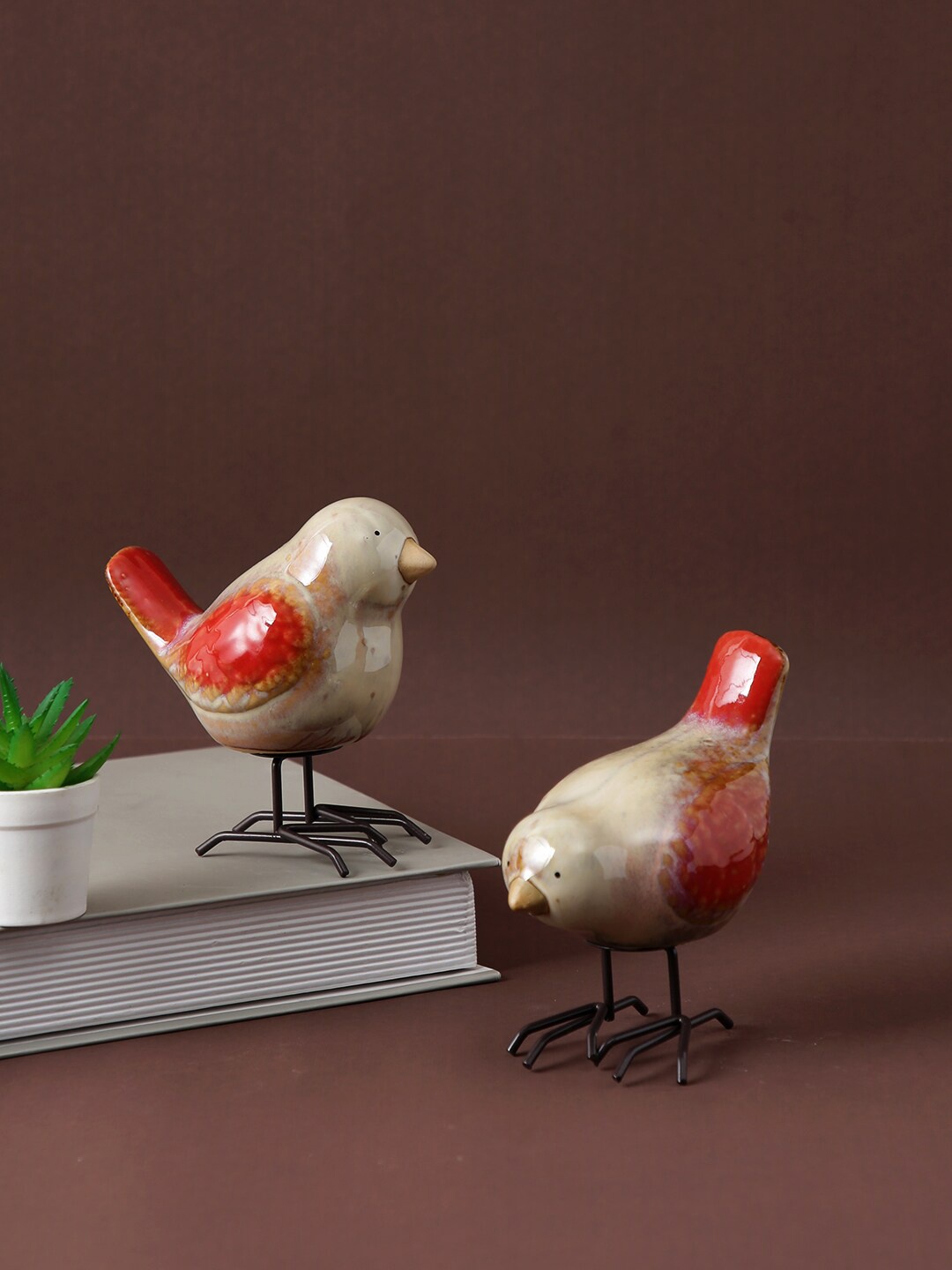 

TAYHAA Red 2 Pieces Bird Figurine Ceramic Showpieces