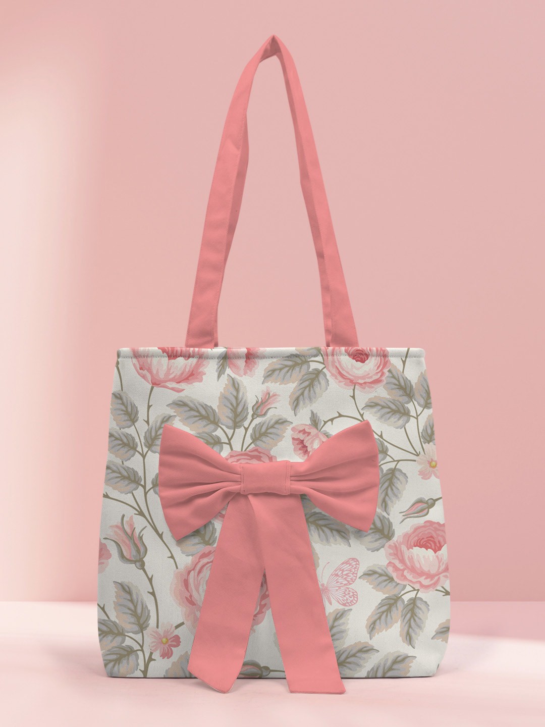 

Crazy Corner Women Floral Printed Shopper Tote Bag with Bow Detail, Pink