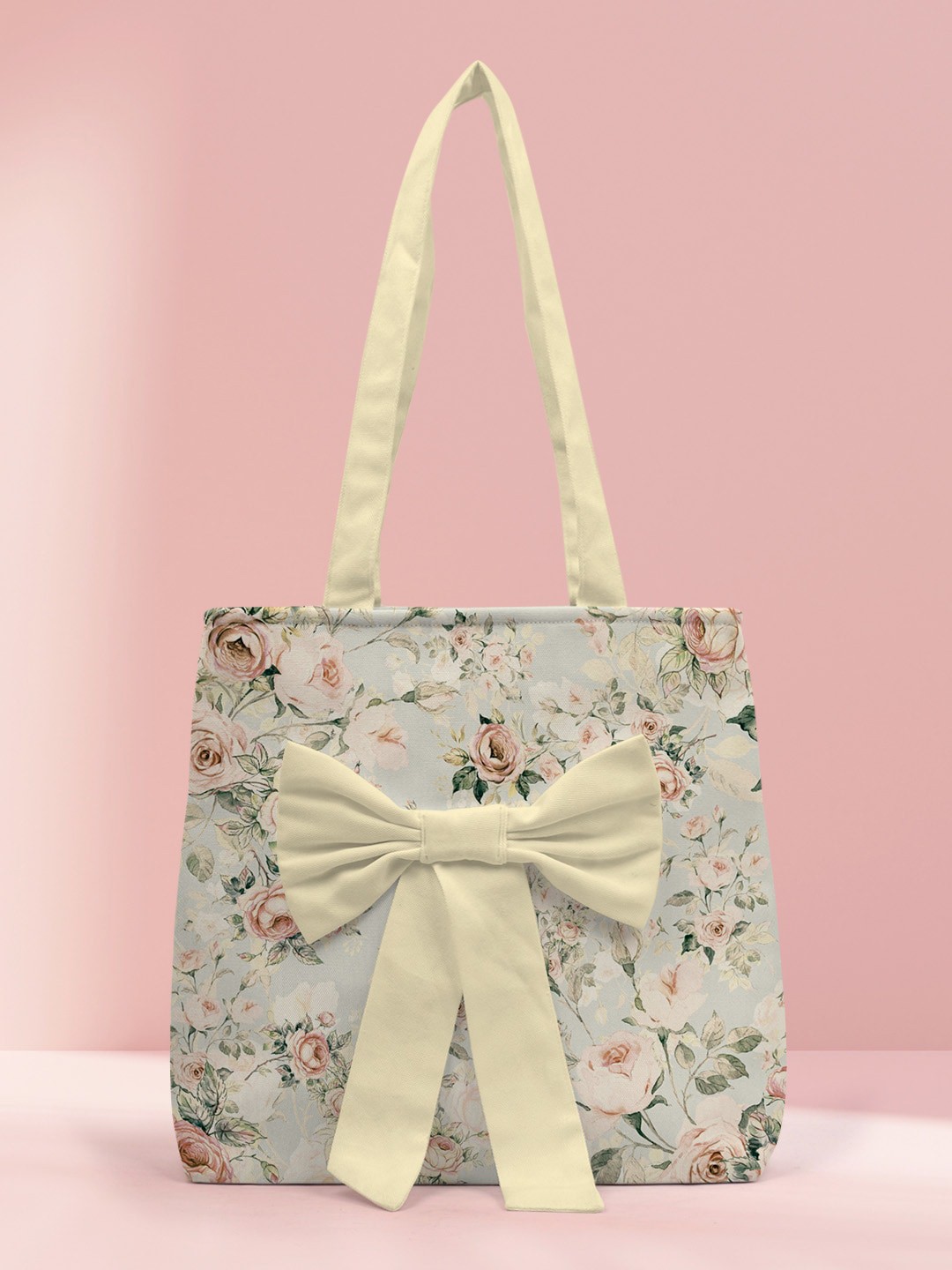 

Crazy Corner Women Printed Shopper Tote Bag with Bow Detail, Cream