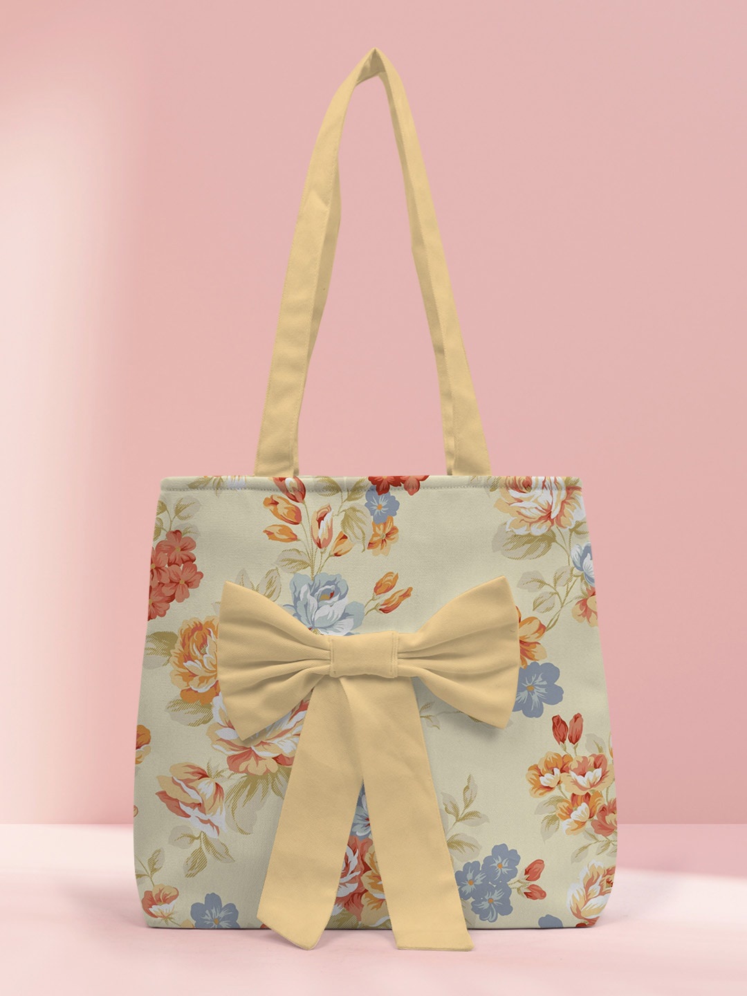 

Crazy Corner Women Printed Shopper Tote Bag with Bow Detail, Beige