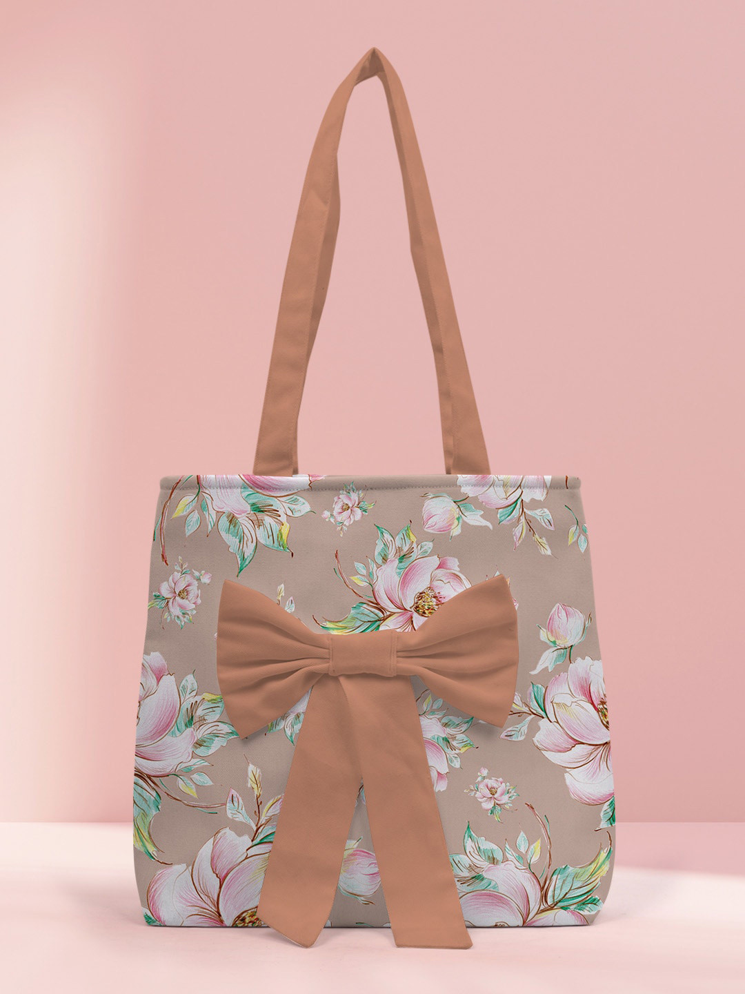 

Crazy Corner Women Floral Printed Shopper Tote Bag with Bow Detail, Coral
