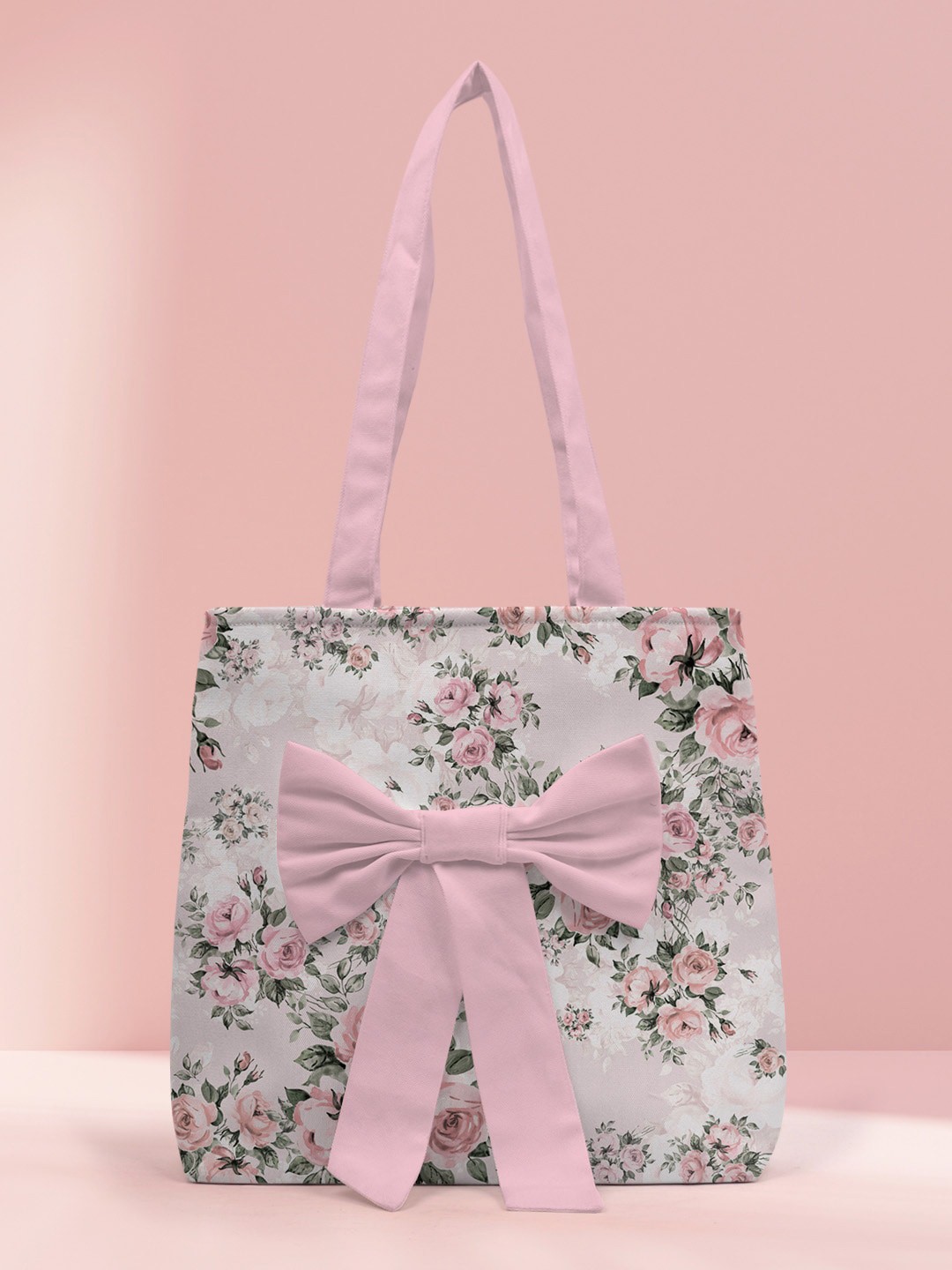 

Crazy Corner Women Floral Printed Shopper Tote Bag with Bow Detail, Pink