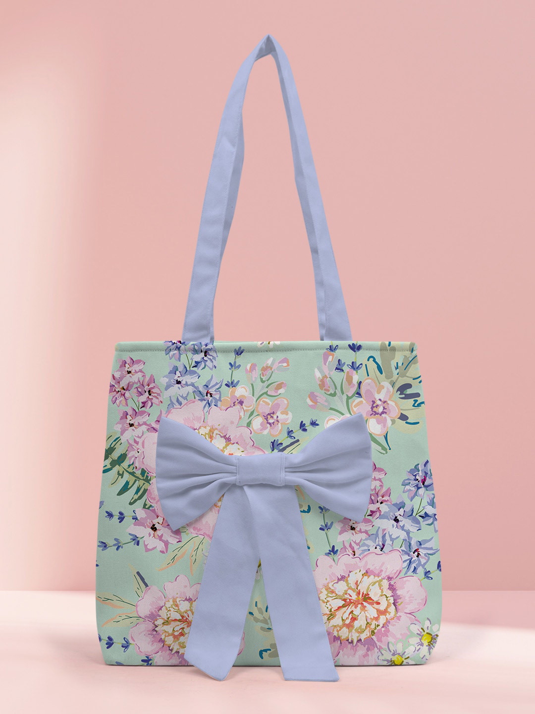 

Crazy Corner Women Floral Printed Bow Detail Tote Bag, Sea green