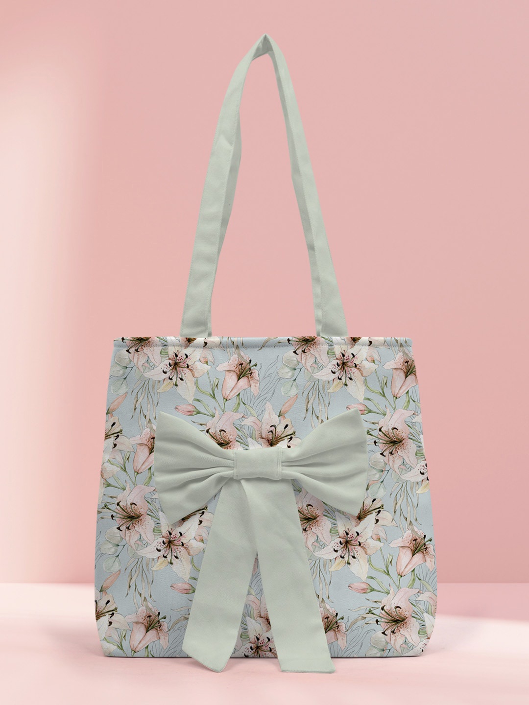 

Crazy Corner Women Floral Printed Bow Detail Tote Bag, Sea green
