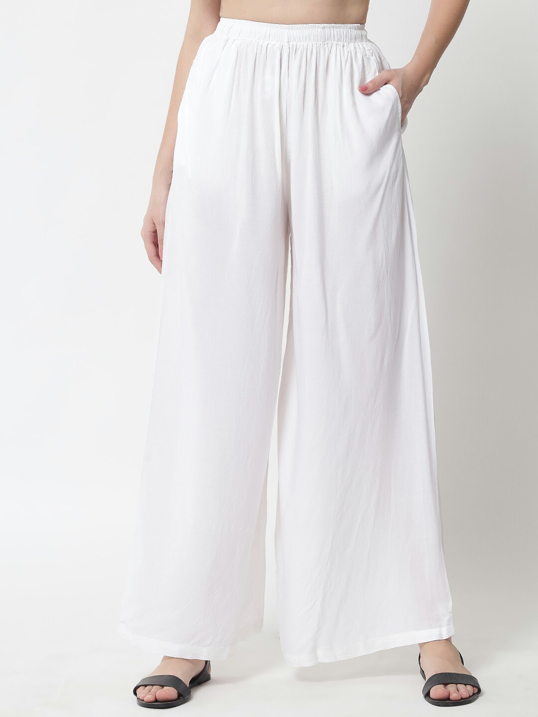 

urSense Women Wide Leg Cotton Palazzos, White