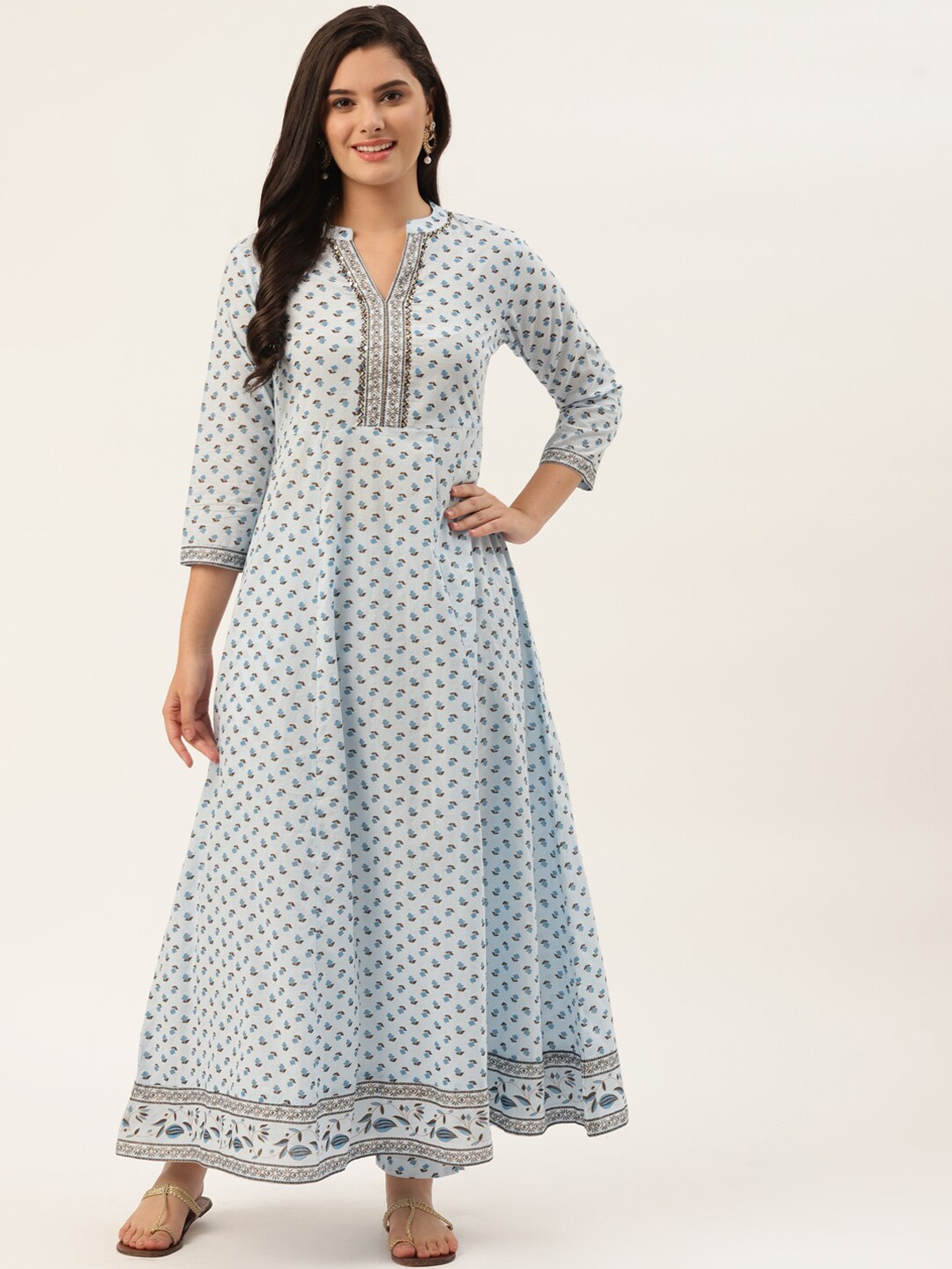 

MALHAAR Floral Printed Regular Pure Cotton Kurta With Trousers, Blue
