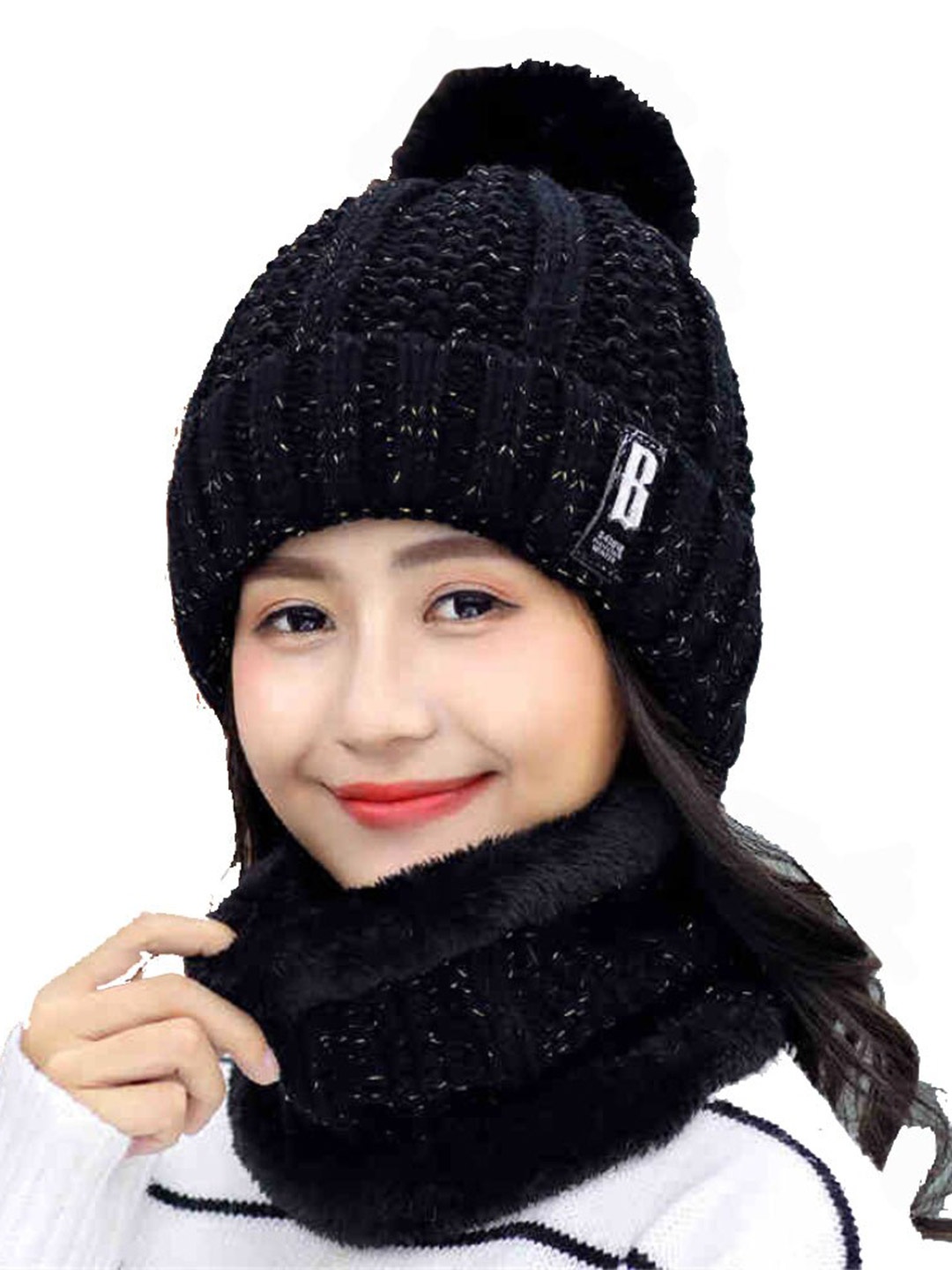 

Alexvyan Women Snow Thermal Fleece Woollen Knitted Warm Winter Beanie, Black