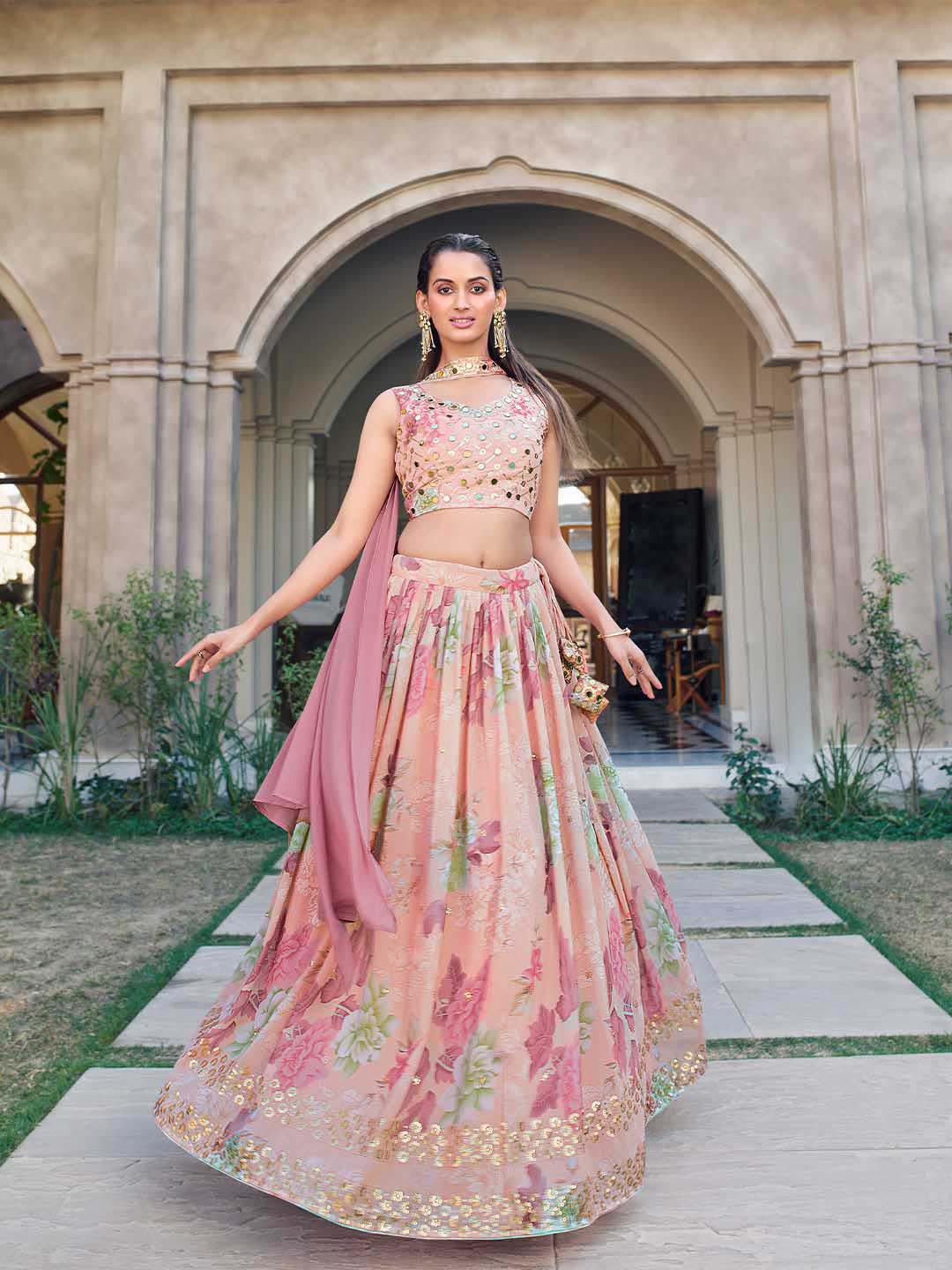 

SHUBHKALA Embroidered Semi-Stitched Lehenga & Unstitched Blouse With Dupatta, Pink