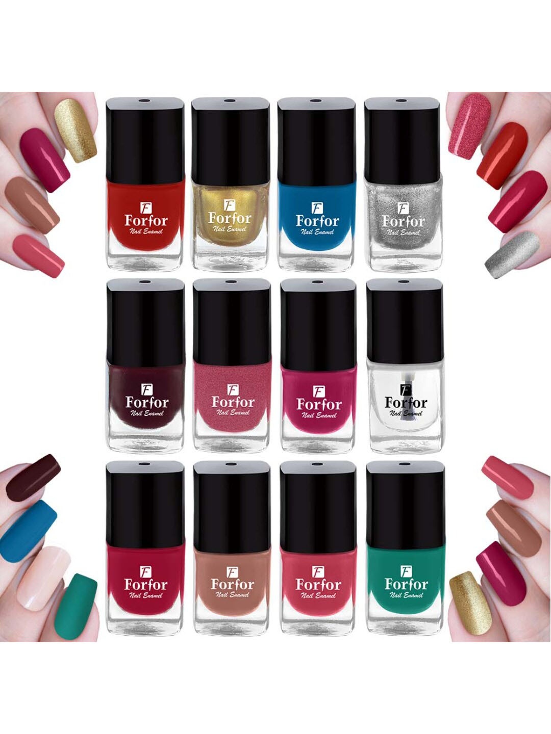 

FORFOR Set Of 12 Perfect Stay Trendy Glossy Finish Nail Enamels, Red