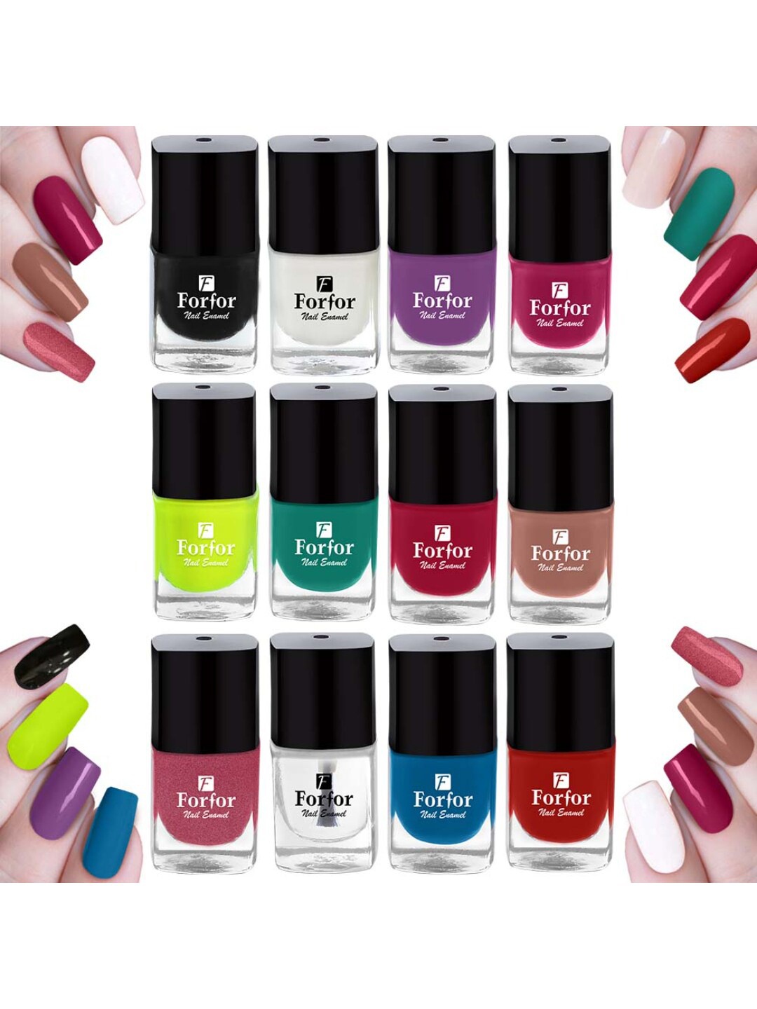 

FORFOR Set of 12 Perfect Stay Fast Dry Glossy Gel Effect Nail Polish 5 ml each - Combo 3, Multi