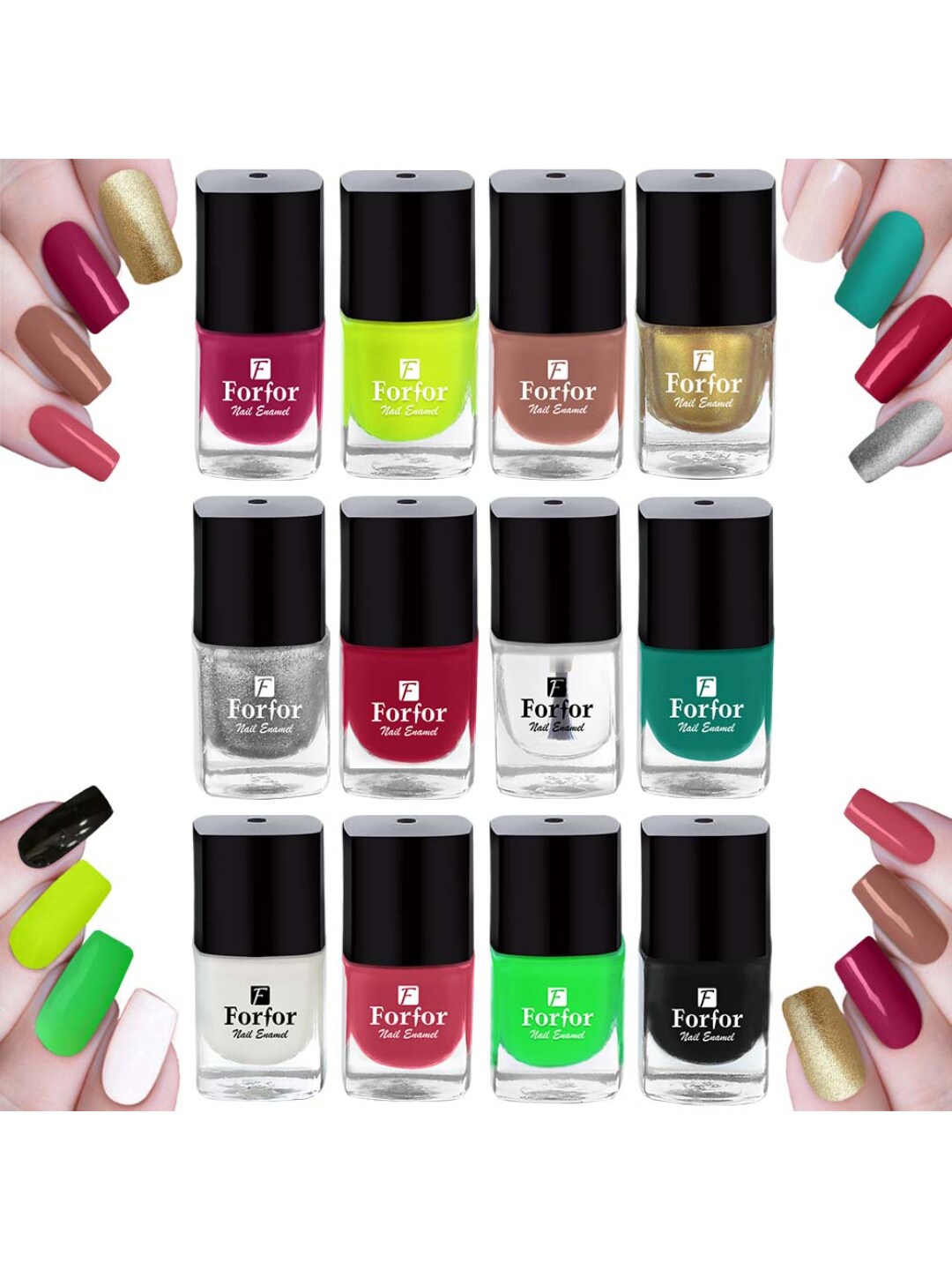 

FORFOR Set of 12 Perfect Stay Fast Dry Glossy Gel Effect Nail Polish 5 ml each - Combo 2, Multi