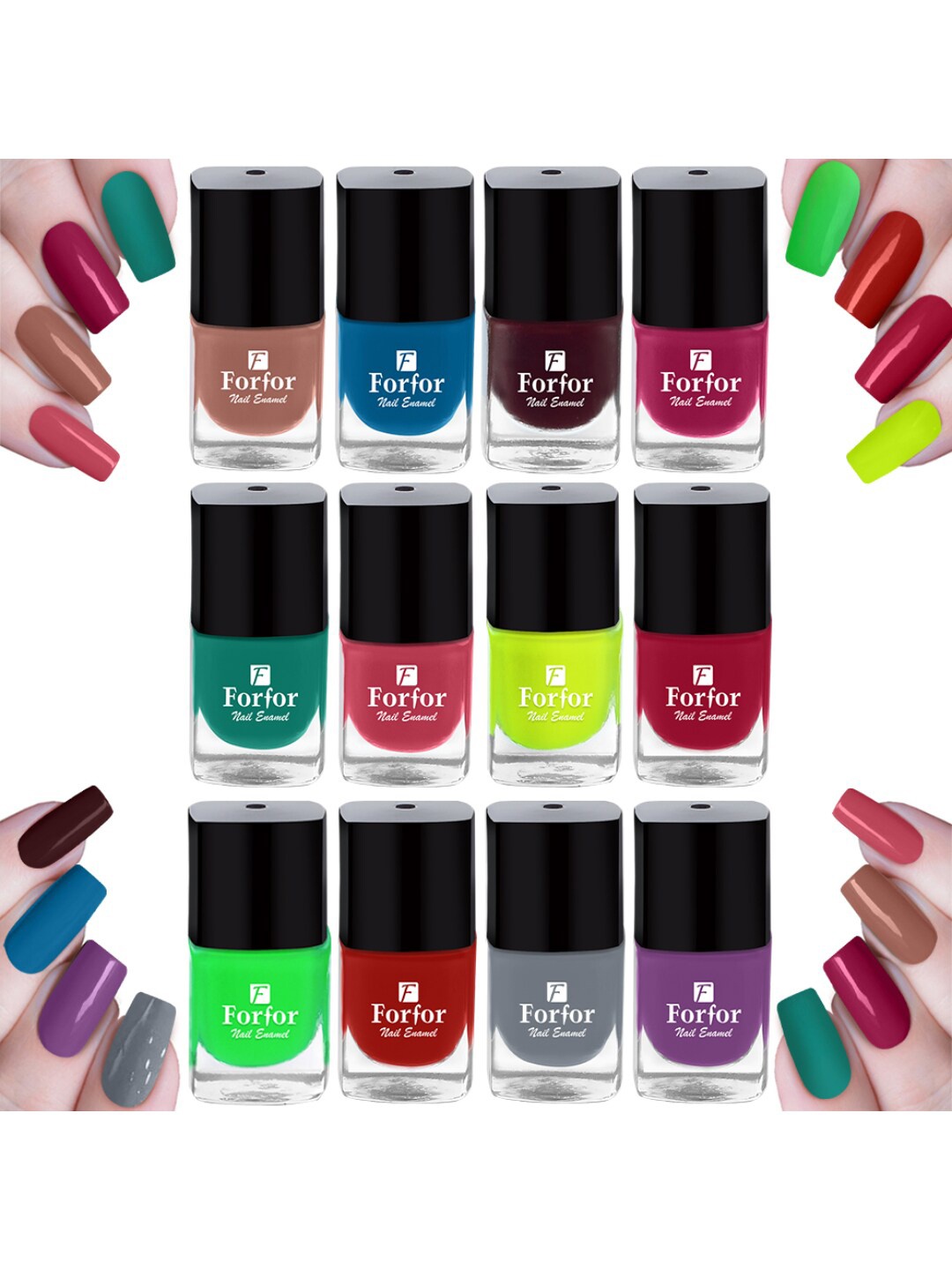 

FORFOR Set of 12 Perfect Stay Fast Dry Glossy Gel Effect Nail Polish 5 ml each - Combo 4, Multi