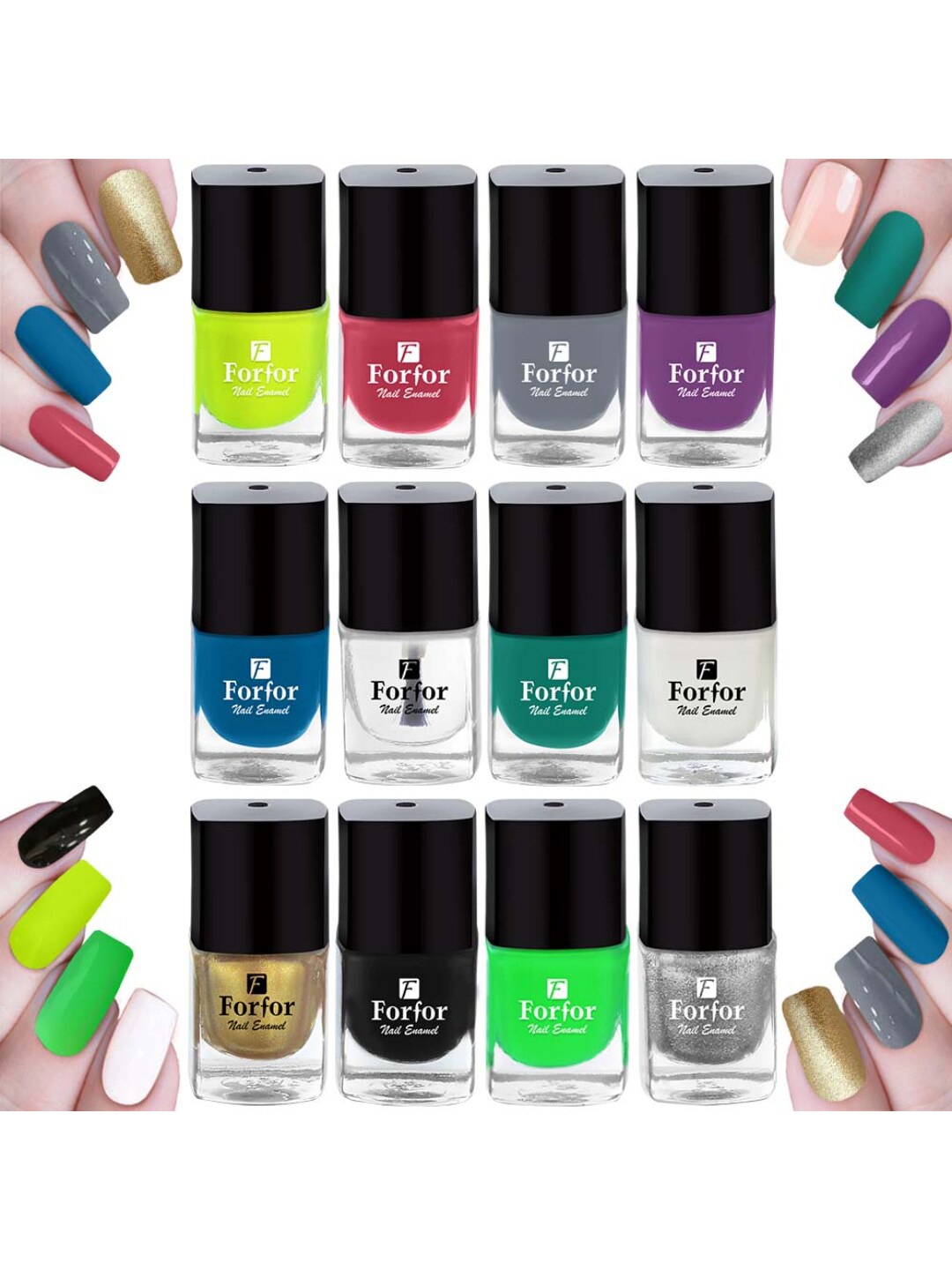 

FORFOR Set of 12 Perfect Stay Fast Dry Glossy Gel Effect Nail Polish 5 ml each - Combo 9, Multi