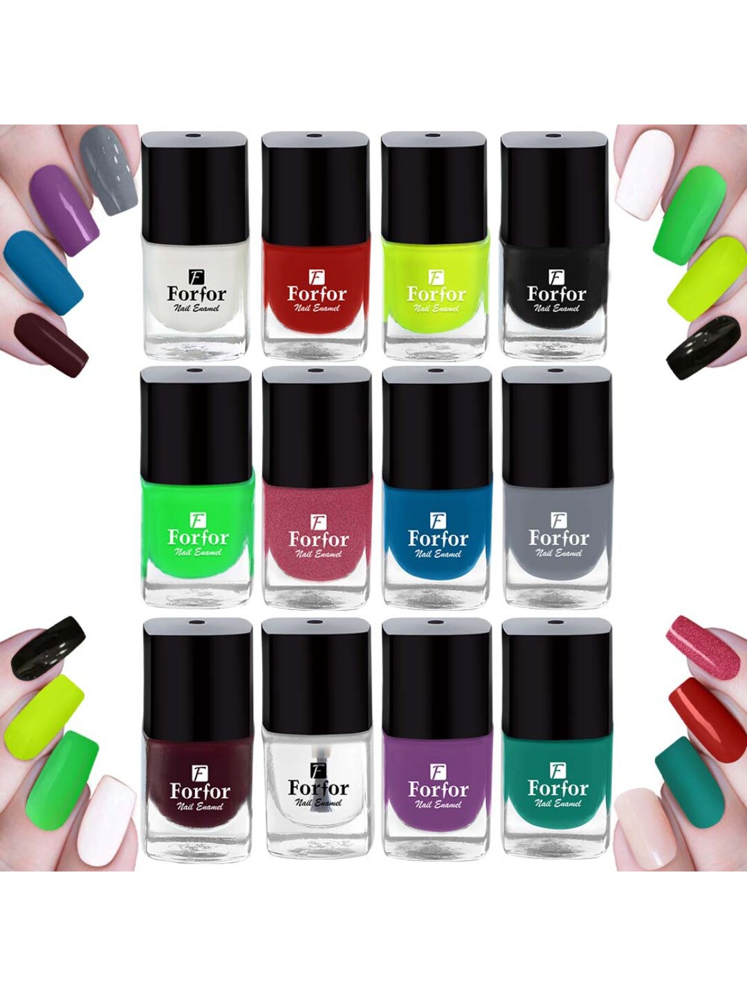 

FORFOR Set of 12 Perfect Stay Fast Dry Glossy Gel Effect Nail Polish 5 ml each - Combo 6, Multi