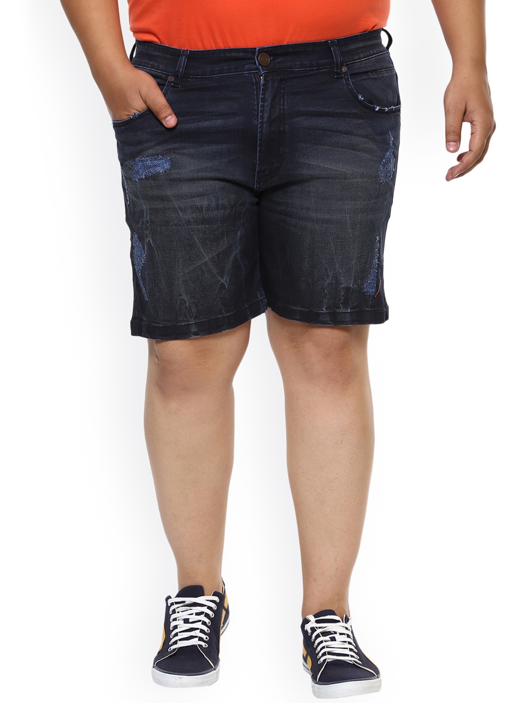 

John Pride Plus Size Men Blue Washed Regular Fit Denim Shorts