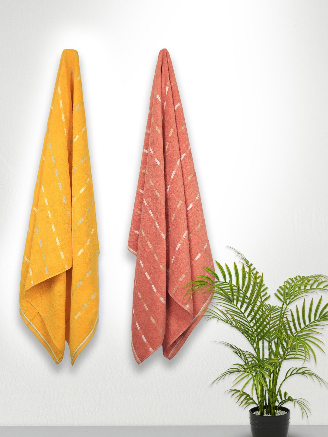 

MYTRIDENT Set of 2 Solid 500 GSM Soft Cotton Bath Towel, Yellow