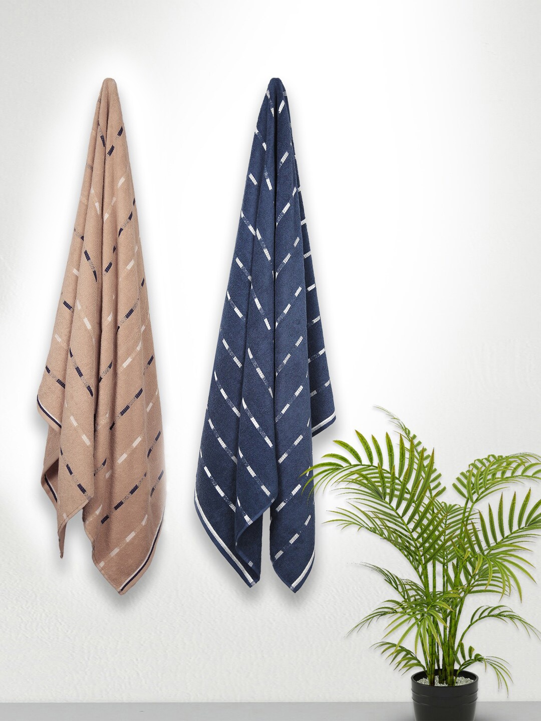 

Trident Set of 2 Solid 500 GSM Soft Cotton Bath Towel, Navy blue