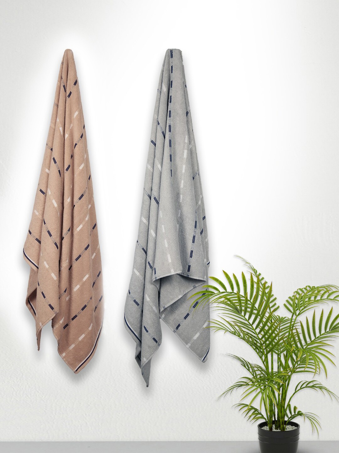 

MYTRIDENT Set of 2 Solid 500 GSM Soft Cotton Bath Towel, Grey