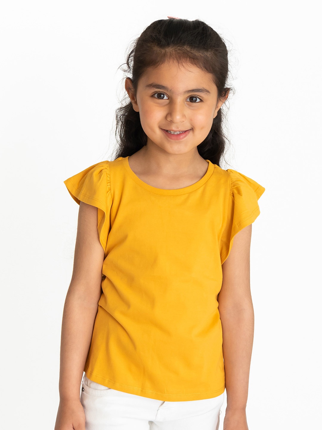 

Campana Girls Flutter Sleeves Pure Cotton Top, Yellow