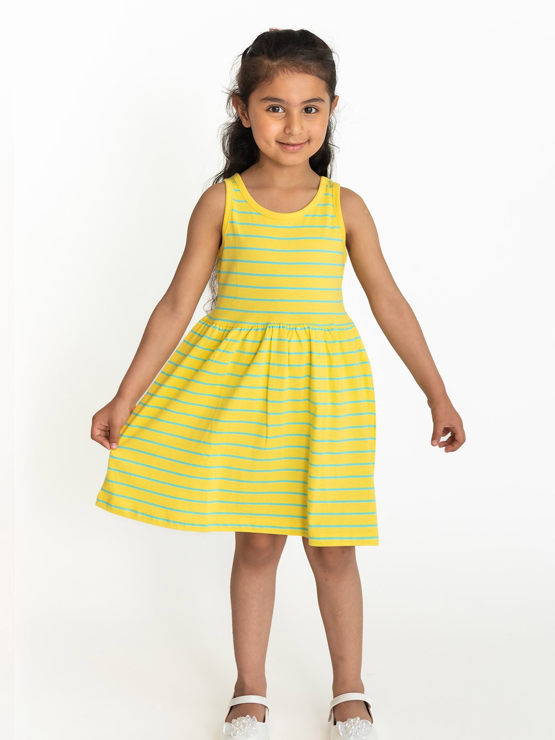 

Campana Girls Striped Fit & Flare Cotton Dress, Yellow