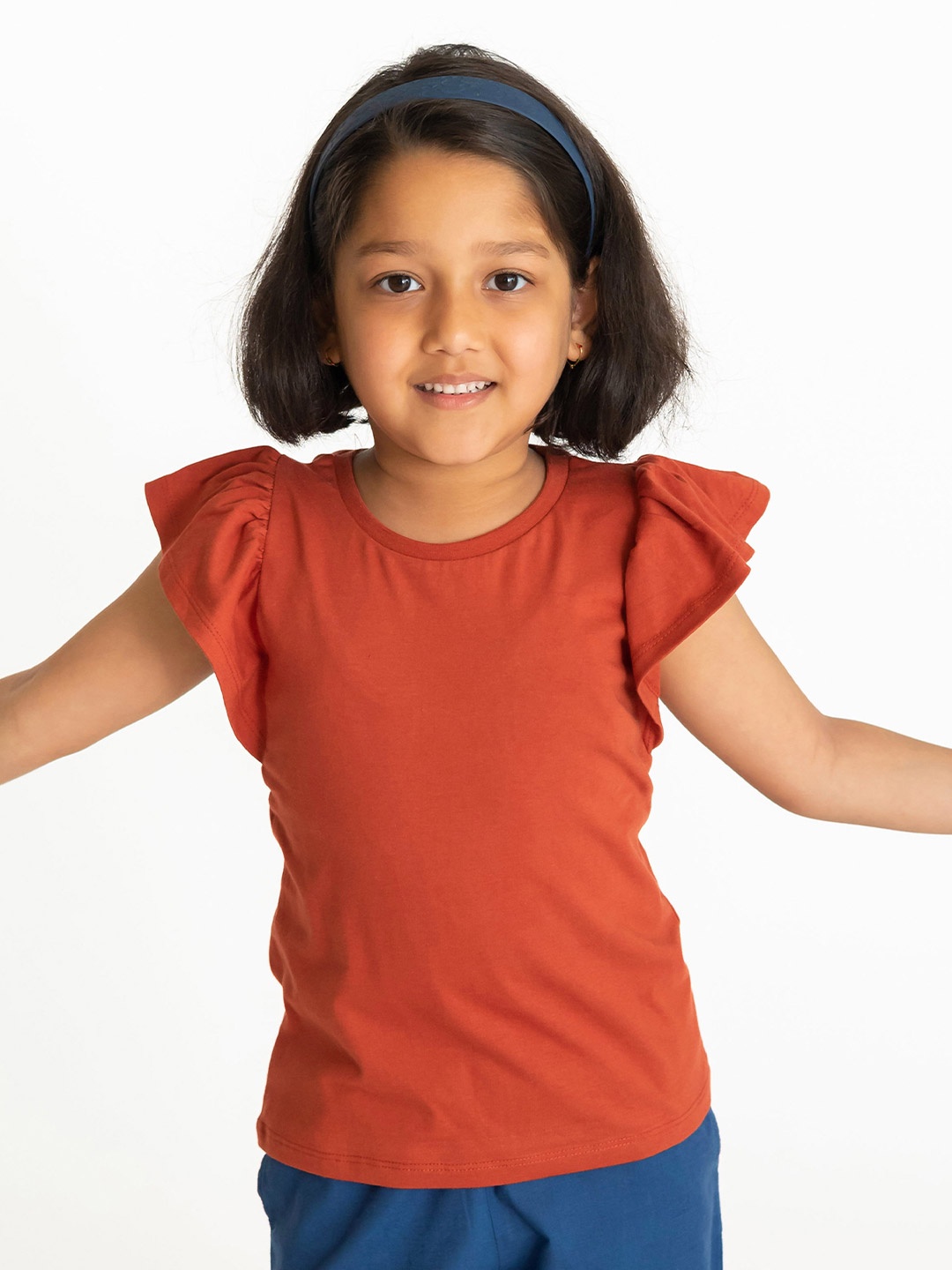 

Campana Girls Flutter Sleeves Pure Cotton Top, Rust