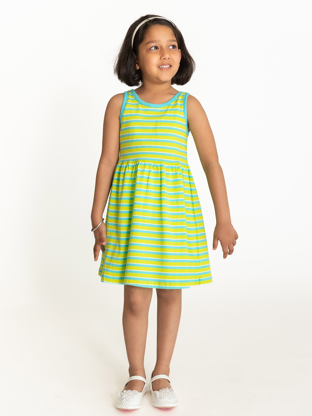 

Campana Girls Striped Fit & Flare Dress, Lime green