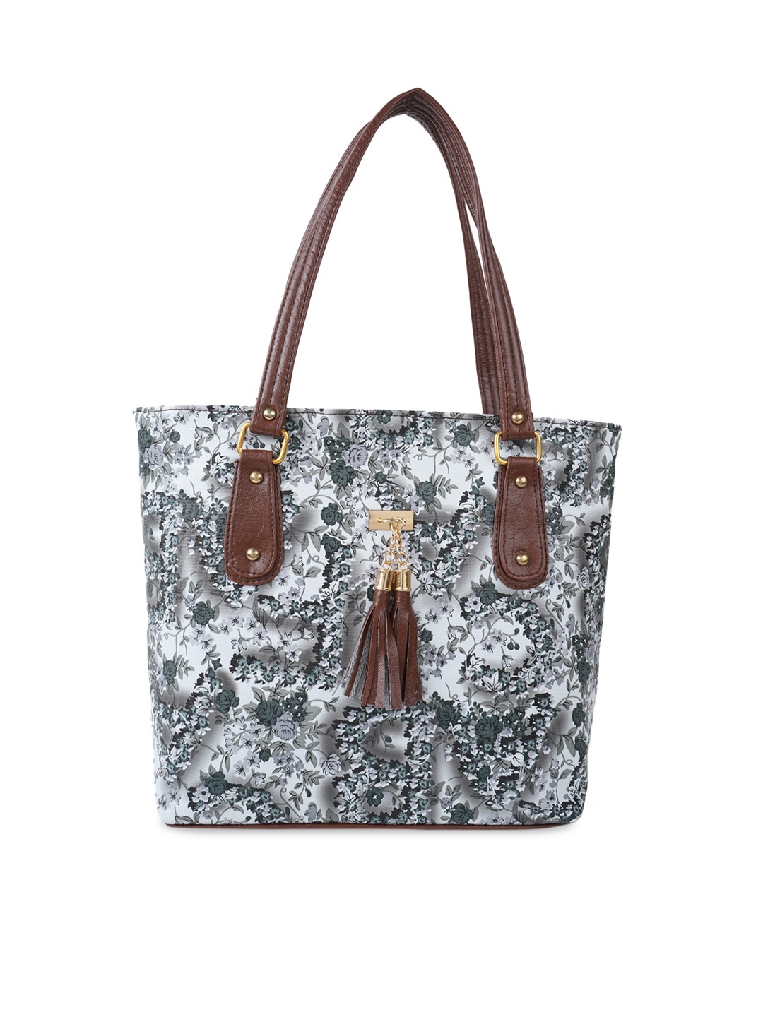 

SHINING STAR Floral Printed Water Resistant Shopper Tote Bag, Grey