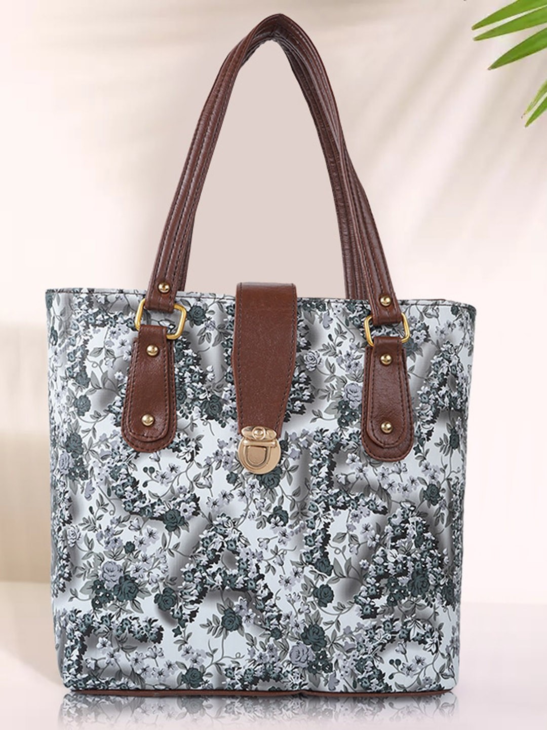 

SHINING STAR Floral Printed Water Resistant Shopper Tote Bag, Grey