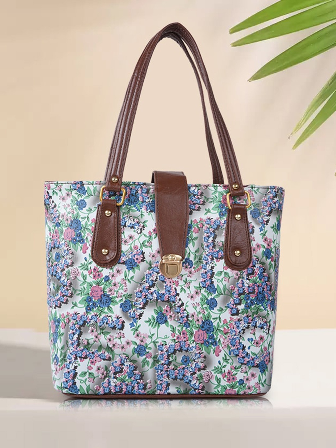 

SHINING STAR Floral Printed Water Resistant Shopper Tote Bag, Green