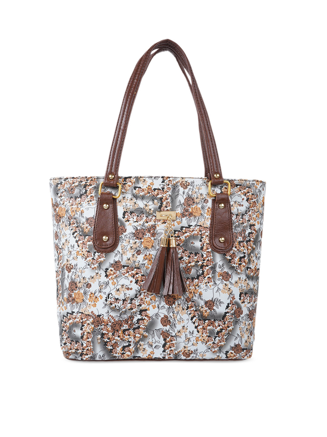 

SHINING STAR Floral Printed Structured Shoulder Bag With Tasselled, Yellow