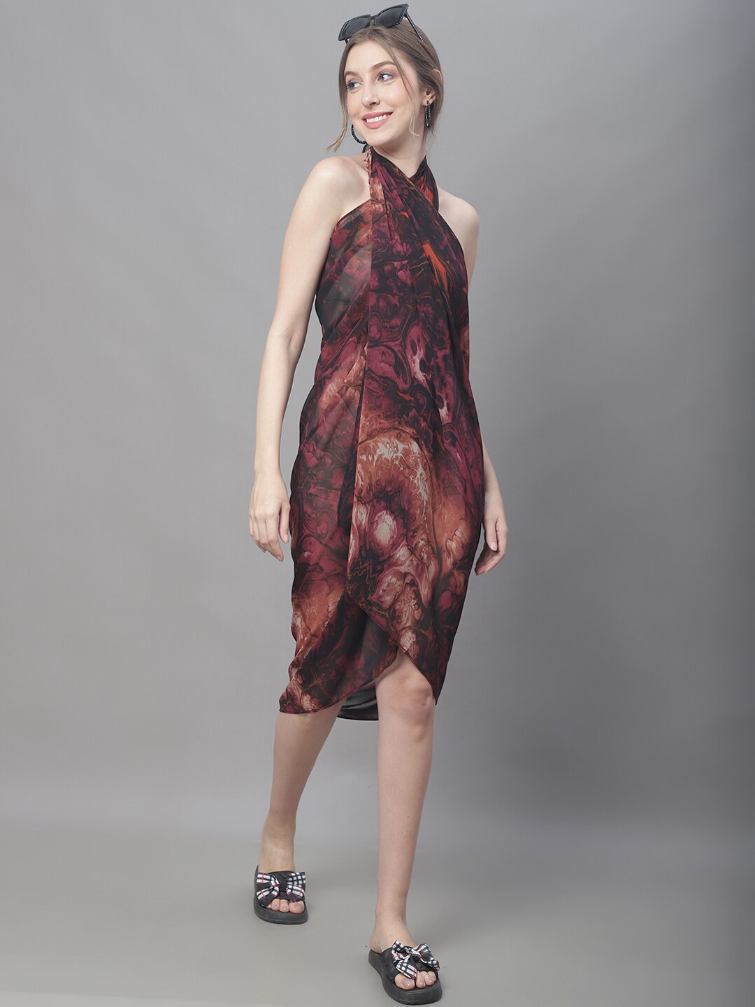 

Claura Brown & Black Abstract Printed Swimwear Sarong