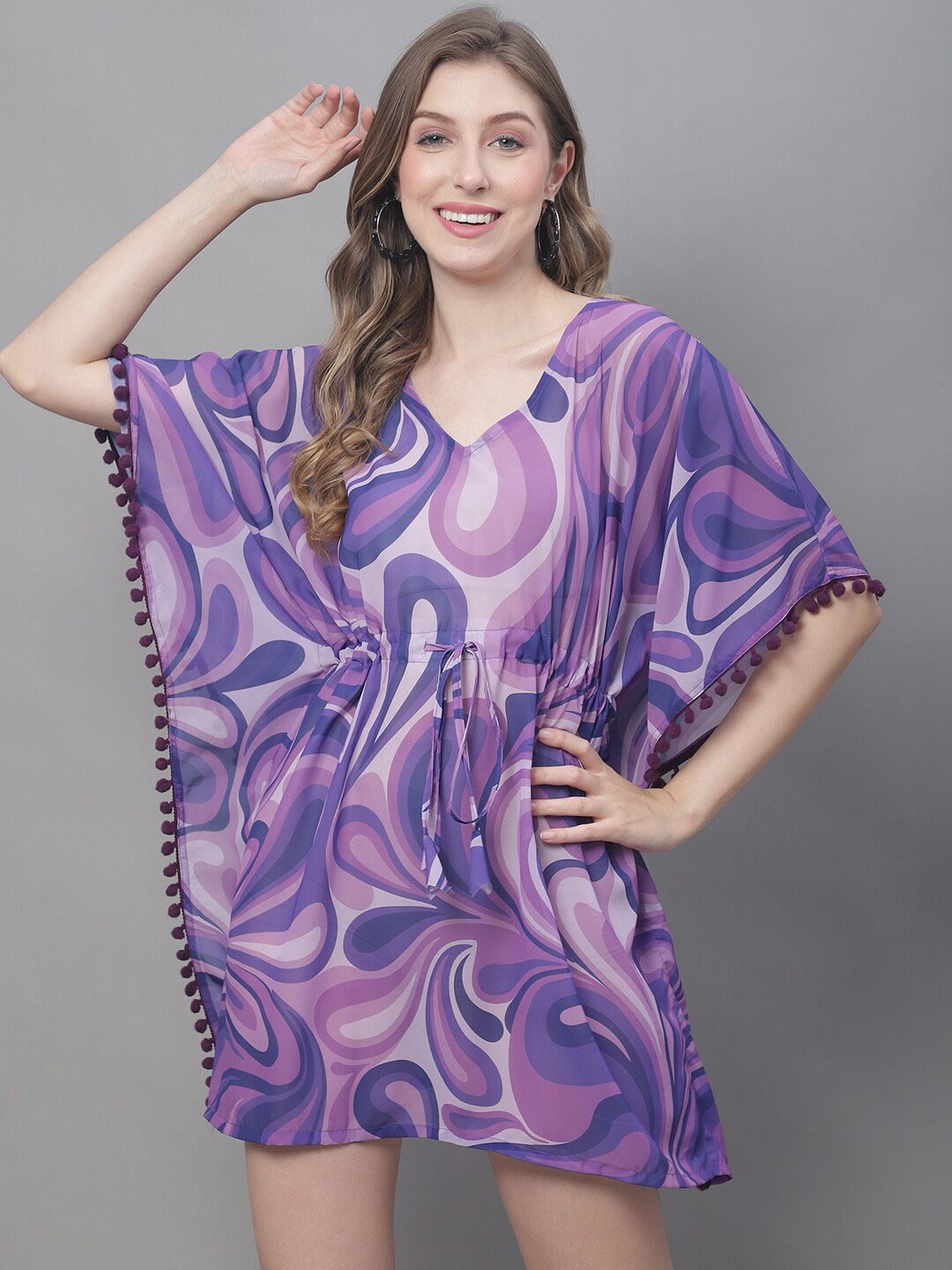 

Claura Purple Tie and Dye Swimwear Cover Up kaftan Dress