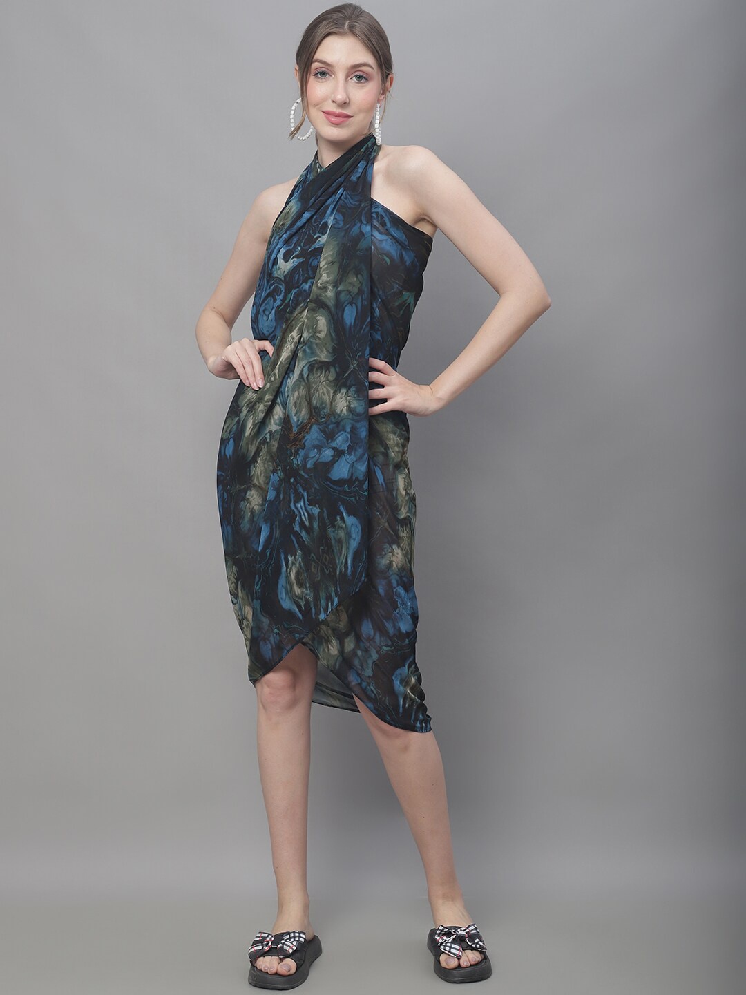 

Claura Navy Blue & Yellow Abstract Printed Swimwear Sarong