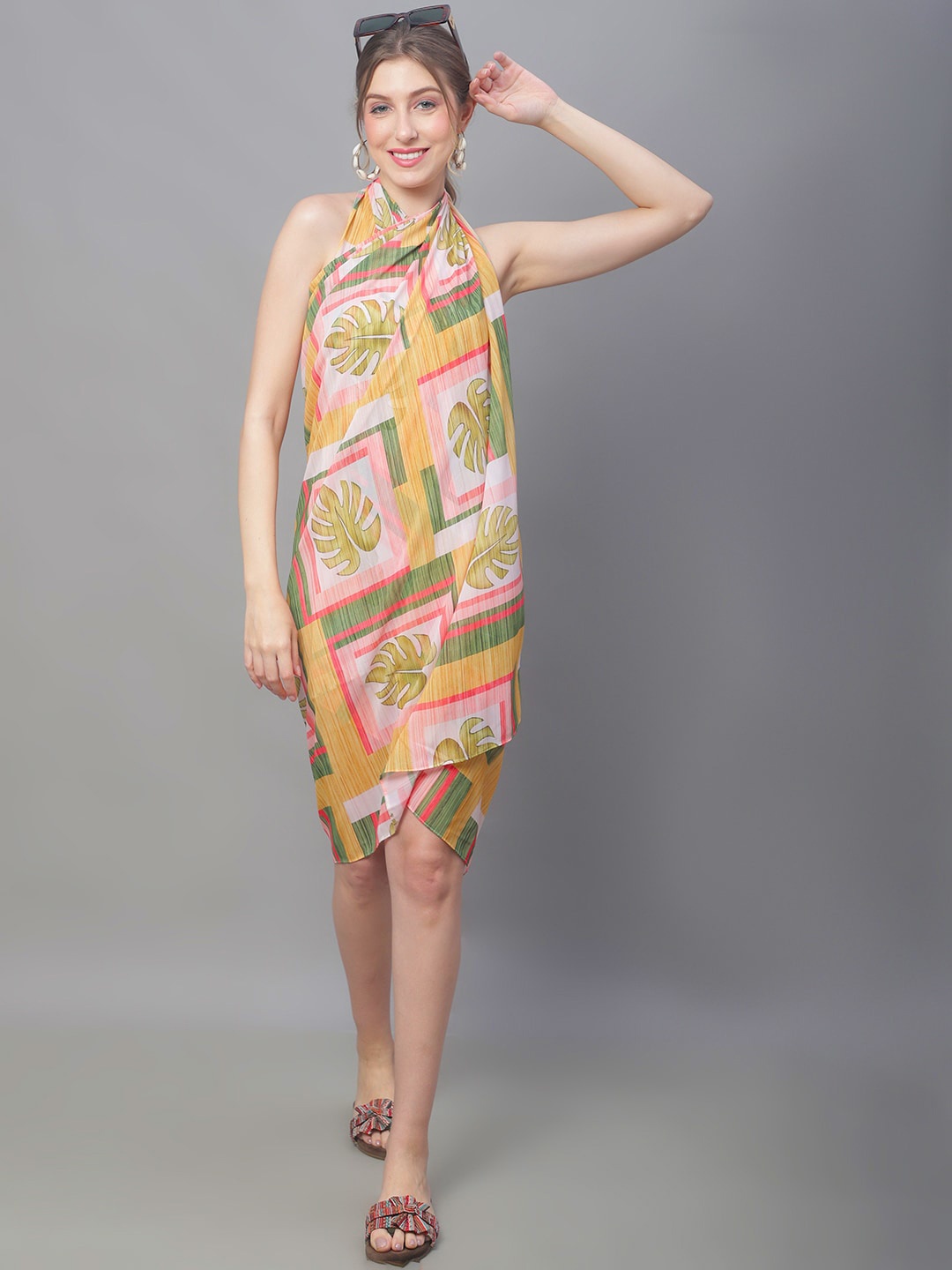 

Claura Yellow & Green Tropical Printed Swimwear Sarong
