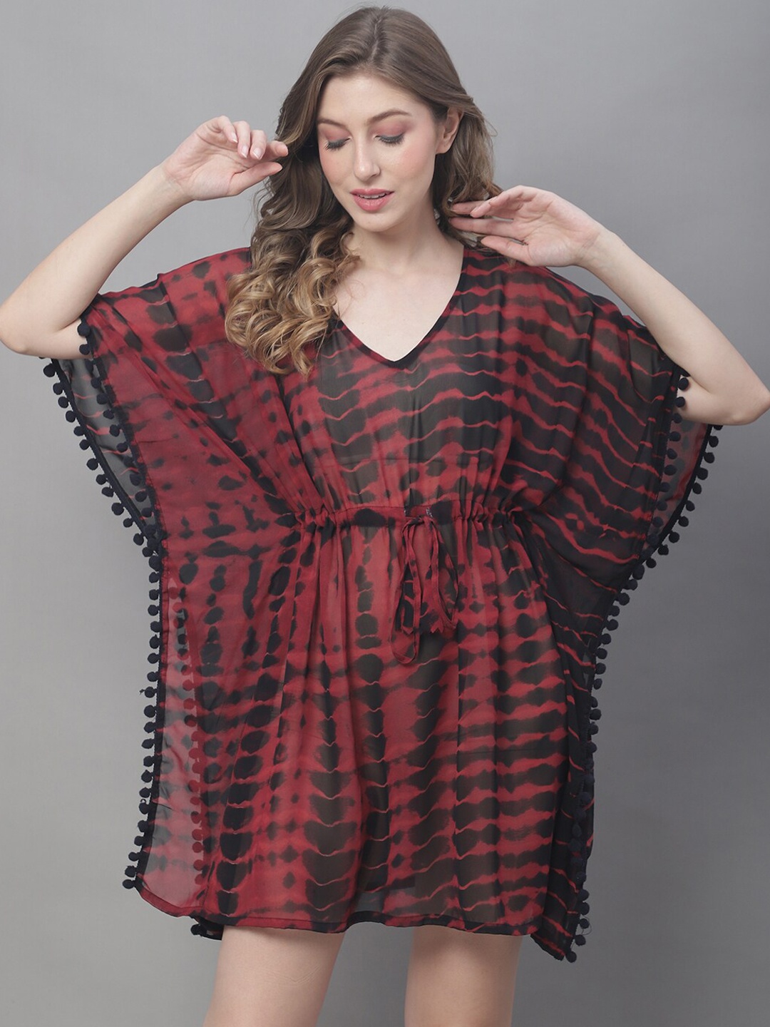 

Claura Dyed V-Neck Swimwear Cover up Kaftan Dress, Black