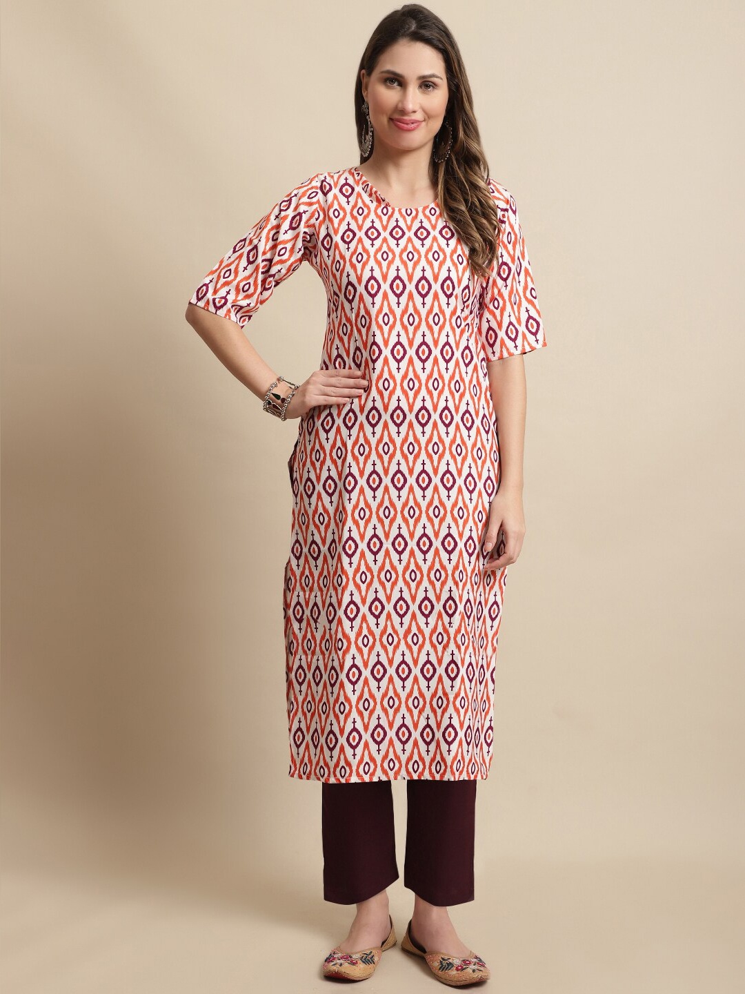 

7Threads Ethnic Motif Printed Straight Kurta, White