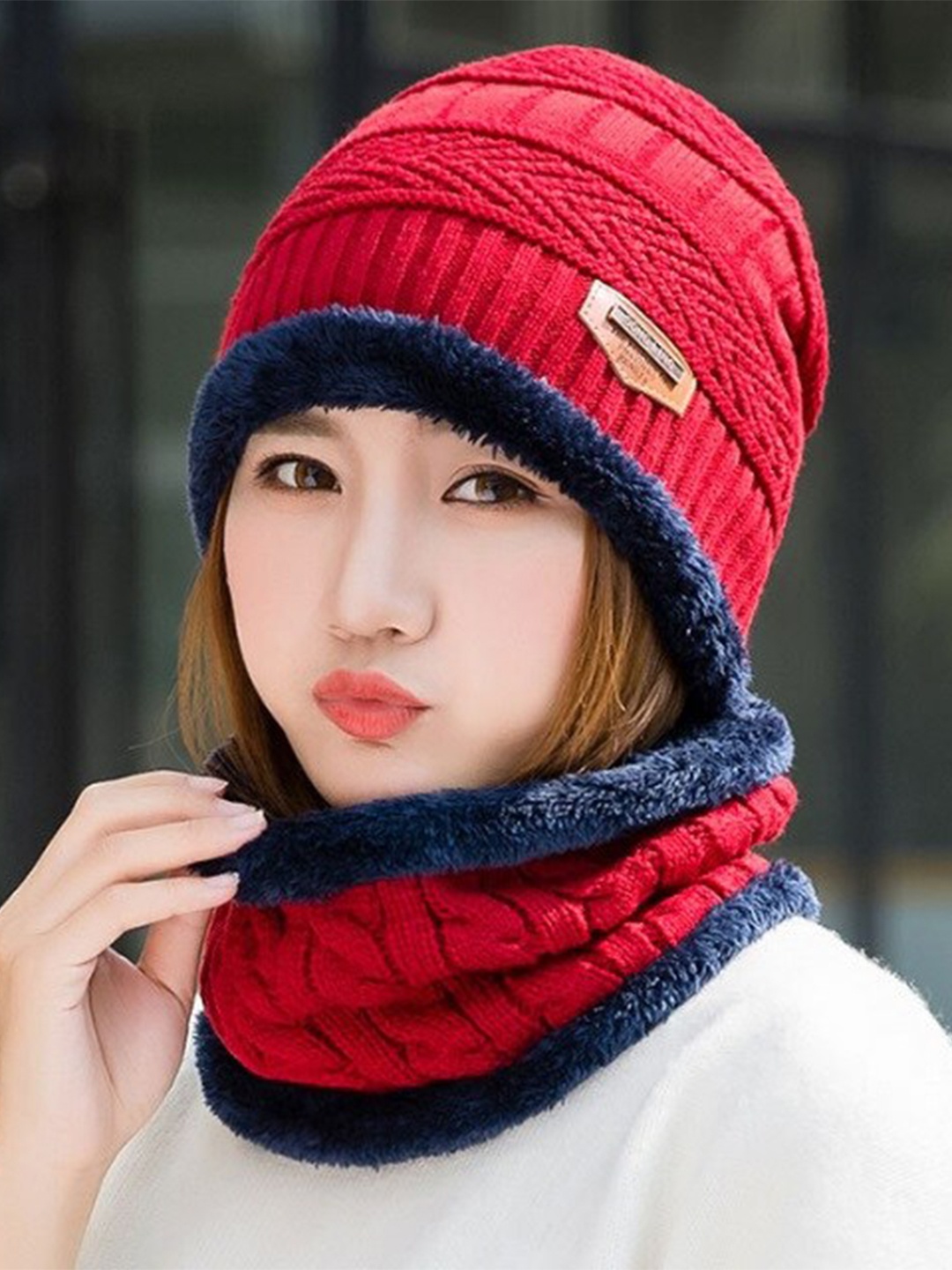 

Alexvyan Women Woollen Beanie With Scarf, Red