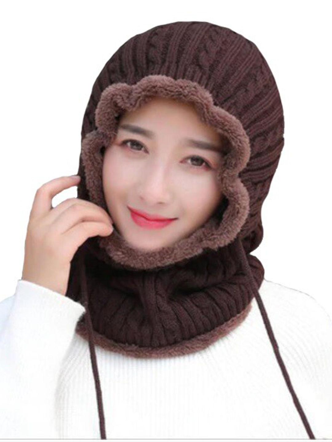

Alexvyan Women Self Design Snow Proof Woollen Balaclava, Brown