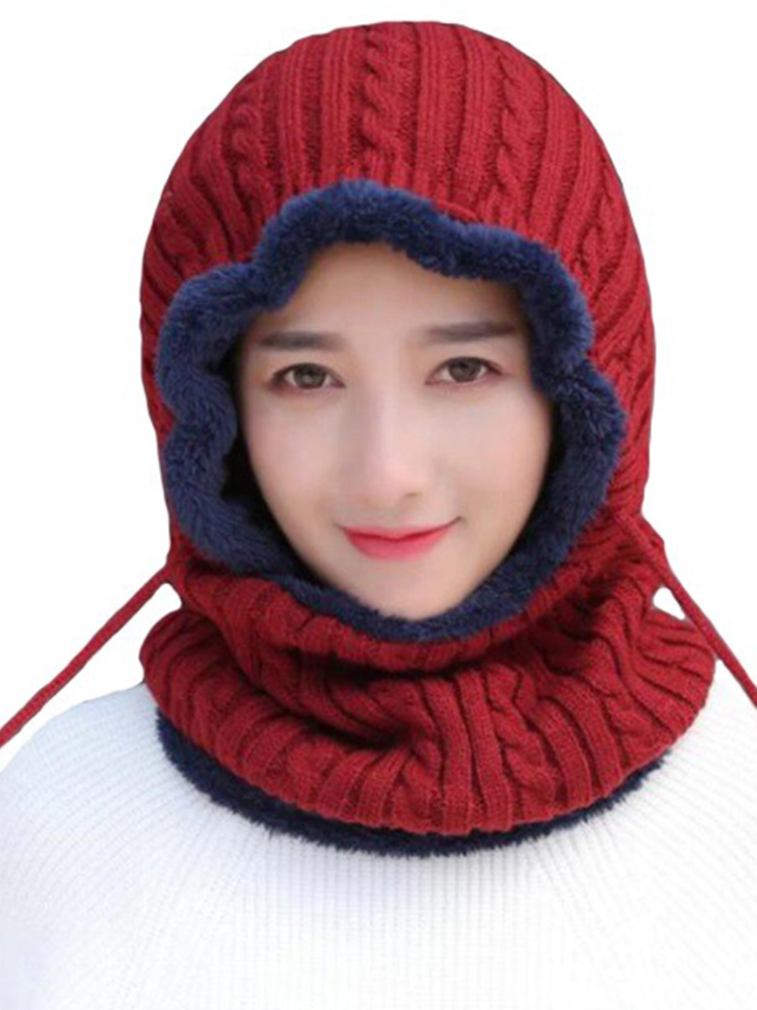 

Alexvyan Women Self Design Snow Proof Woollen Balaclava, Red